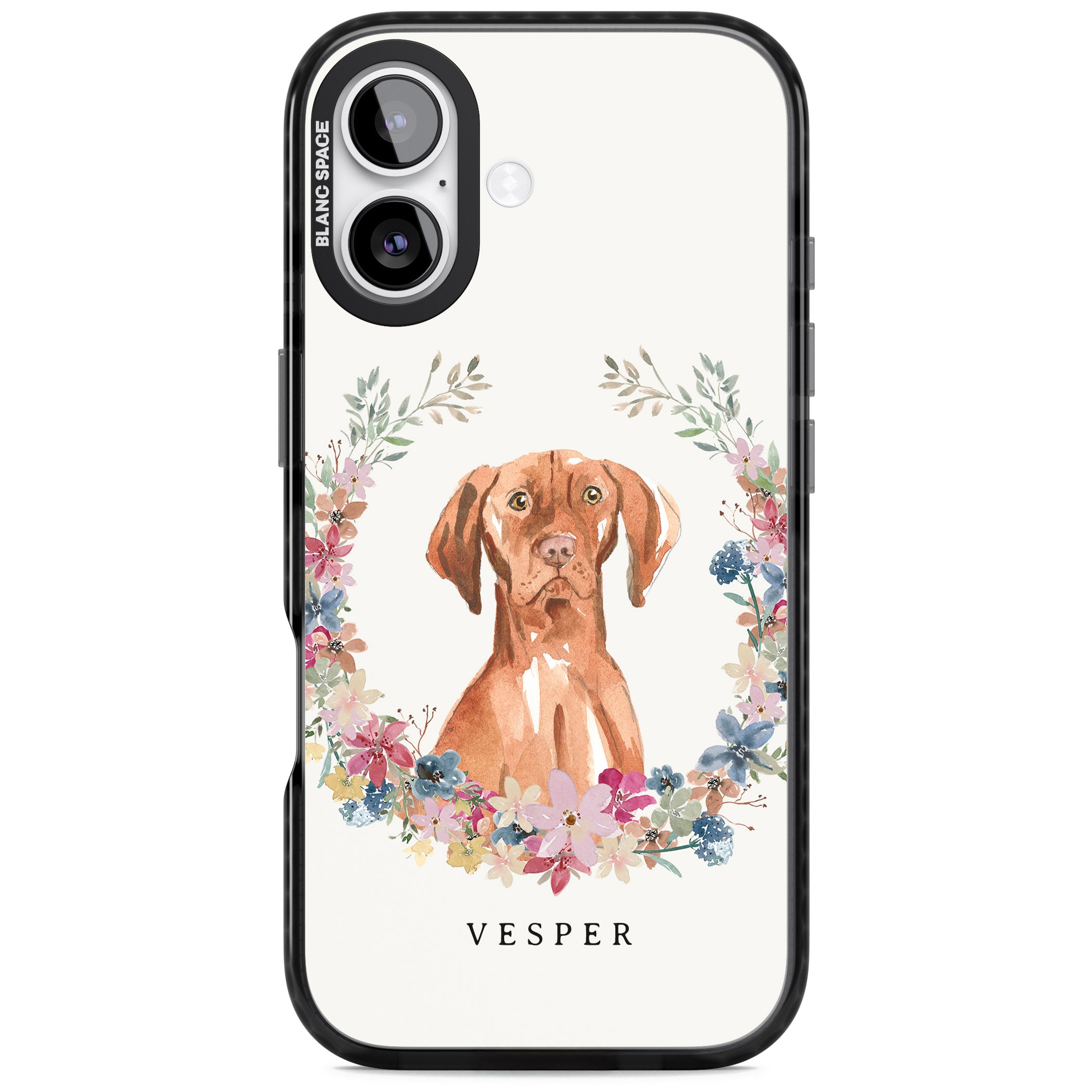 Personalised Hungarian Vizsla Floral Portrait iPhone 17 Impact Pro Black Phone Case