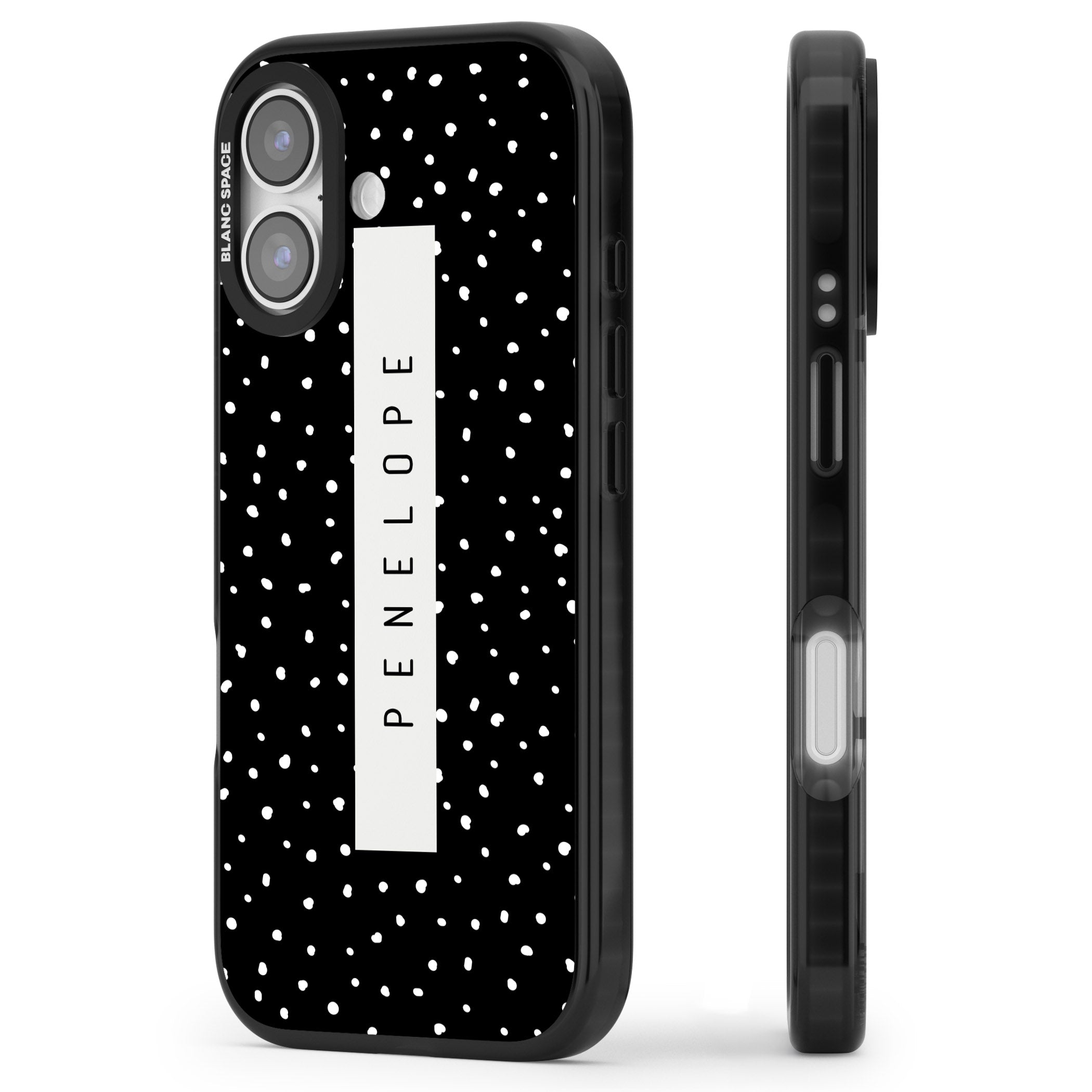 Personalised Black Dots iPhone 17 Impact Pro Black Phone Case Side Profile