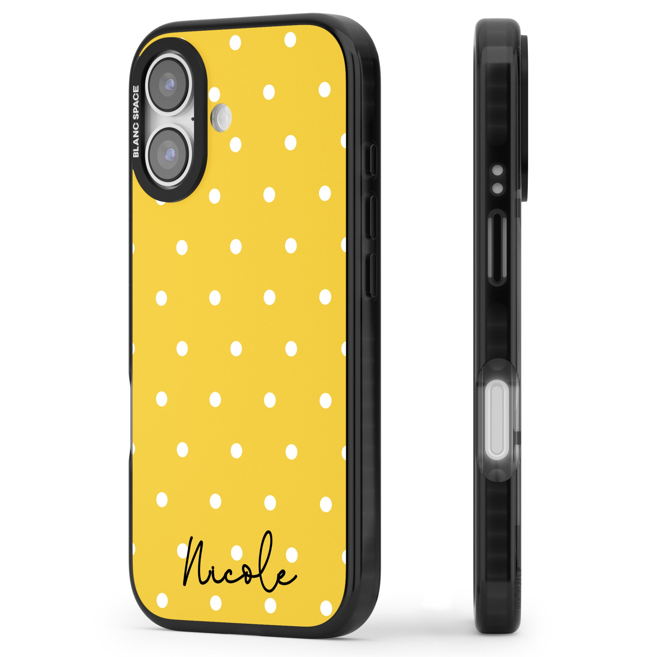 Personalised Yellow Polka Dot iPhone 17 Impact Pro Black Phone Case Side Profile