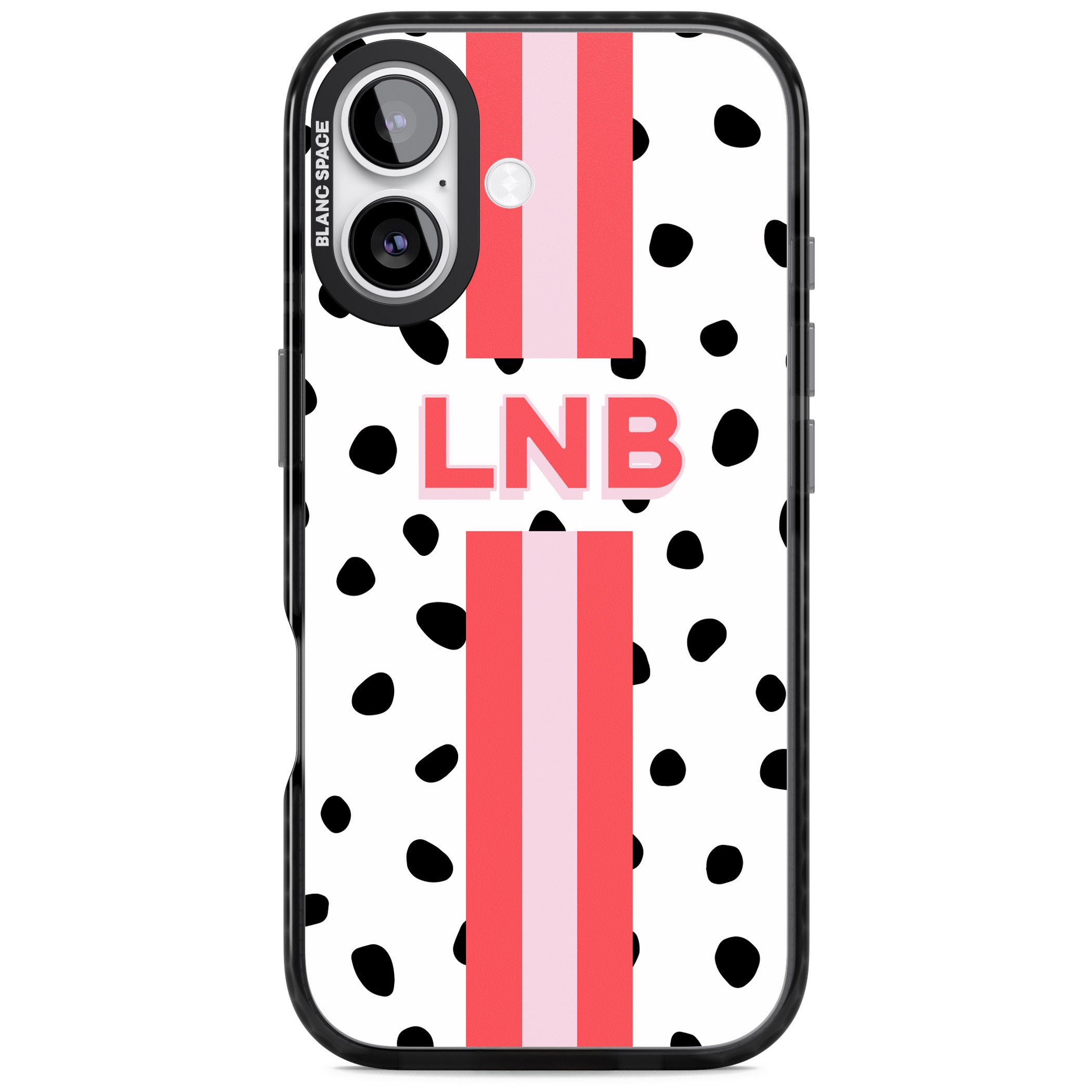 Personalised Polka & Pink Stripe iPhone 17 Impact Pro Black Phone Case