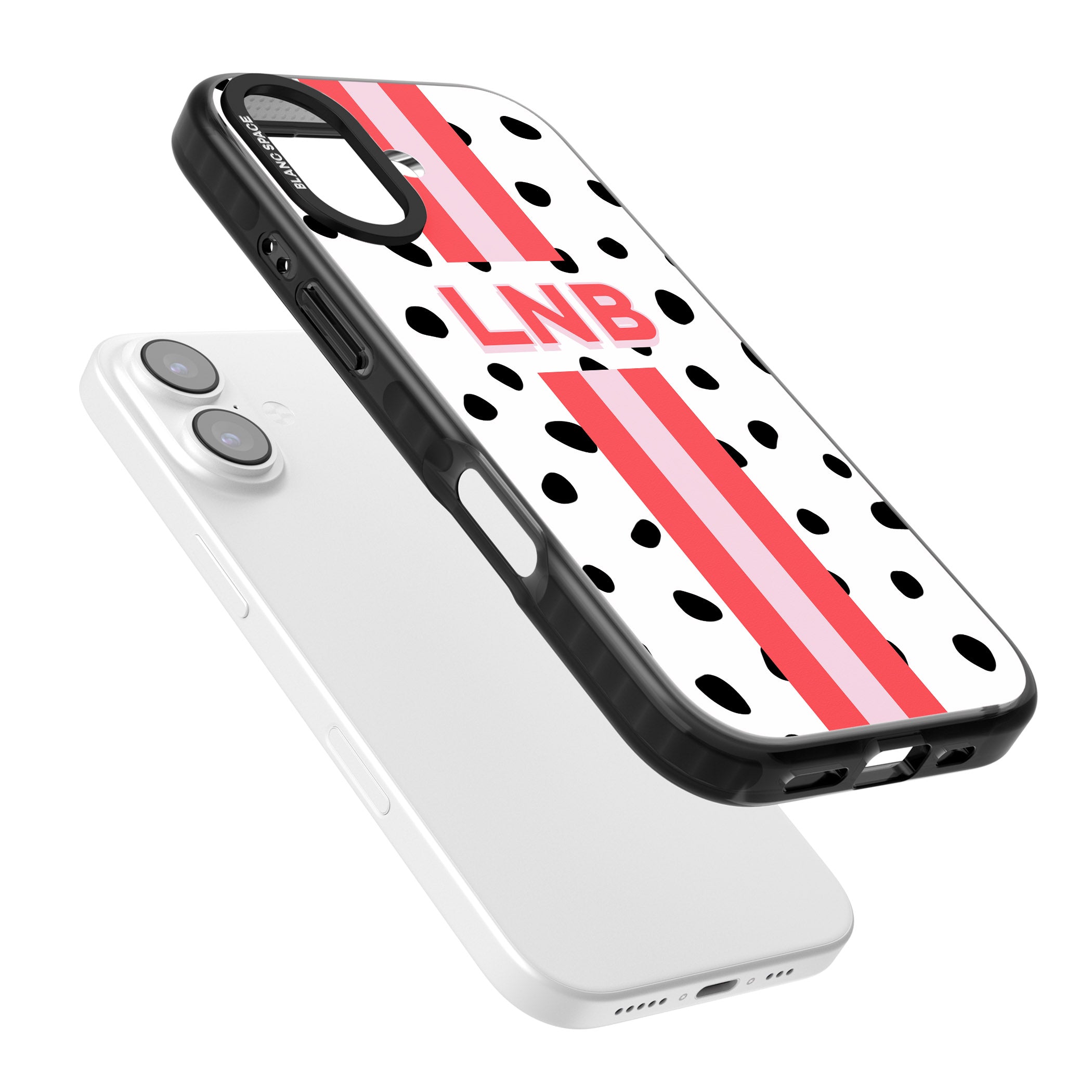 Personalised Polka & Pink Stripe iPhone 17 Impact Pro Black Phone Case Colours