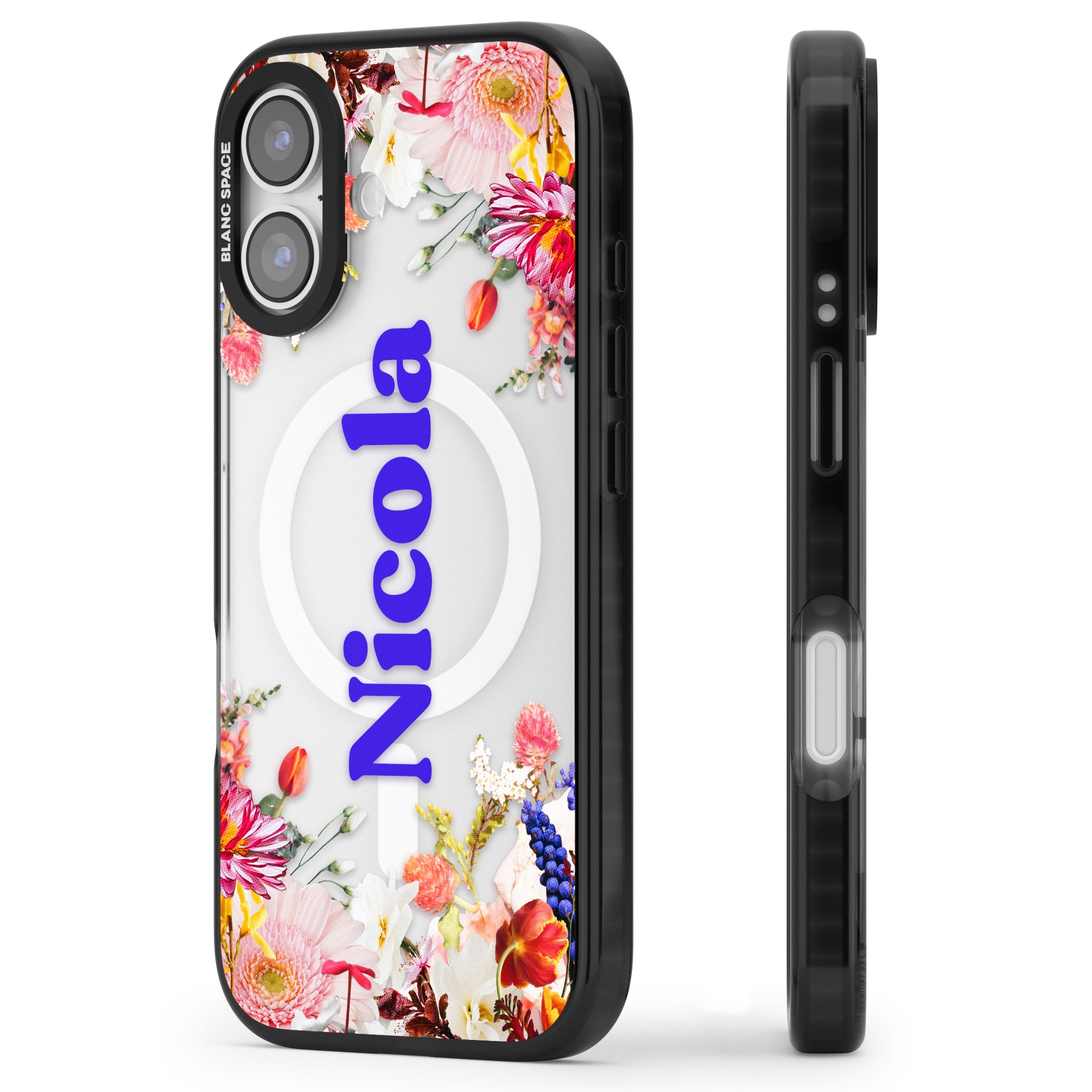 Personalised Floral Name iPhone 17 Impact Pro Black Phone Case Side Profile