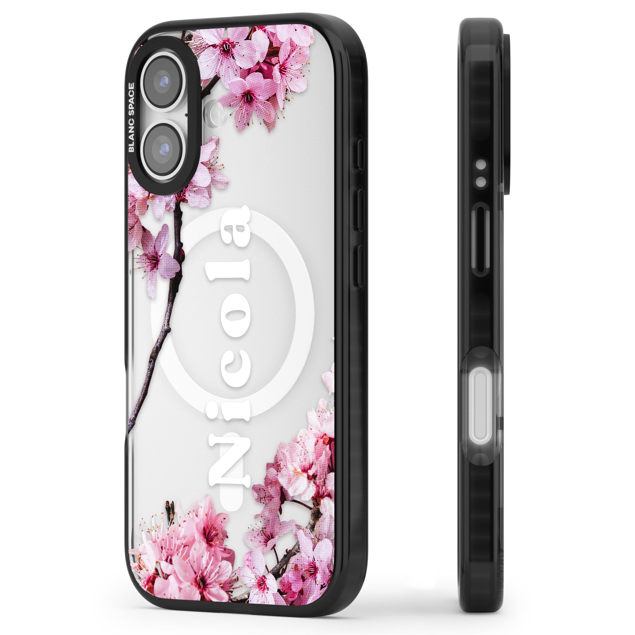 Personalised Cherry Blossom Elegance Classic iPhone 17 Impact Pro Black Phone Case Side Profile