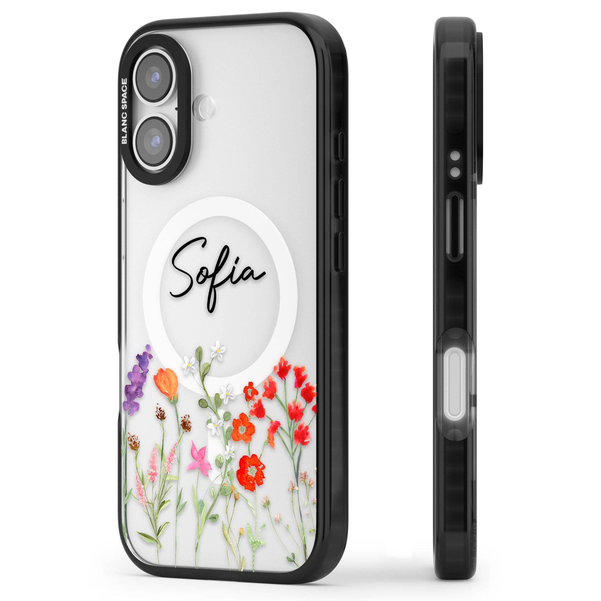 Personalised Spring Wildflowers iPhone 17 Impact Pro Black Phone Case Side Profile