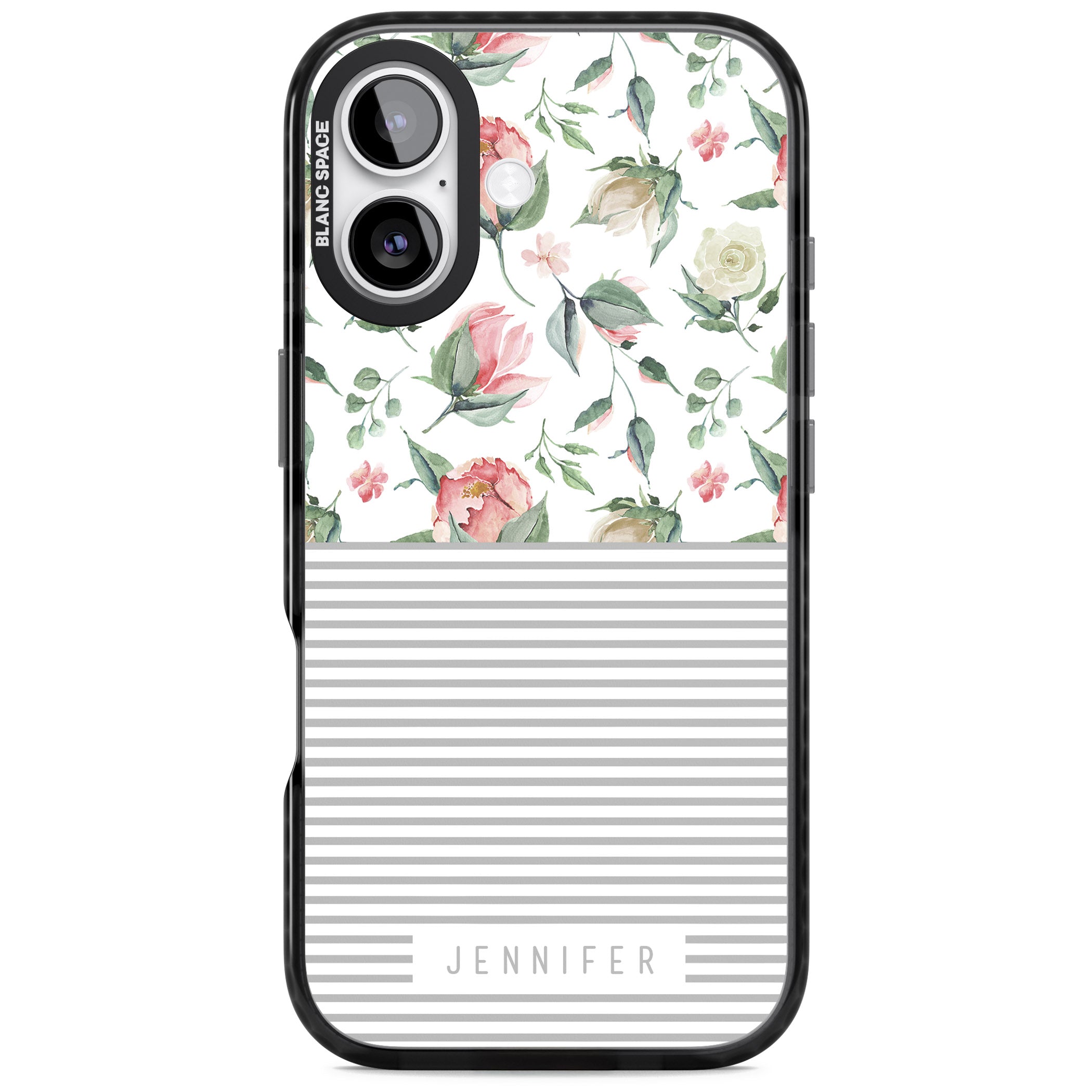 Personalised Light Floral Pattern & Stripes iPhone 17 Impact Pro Black Phone Case