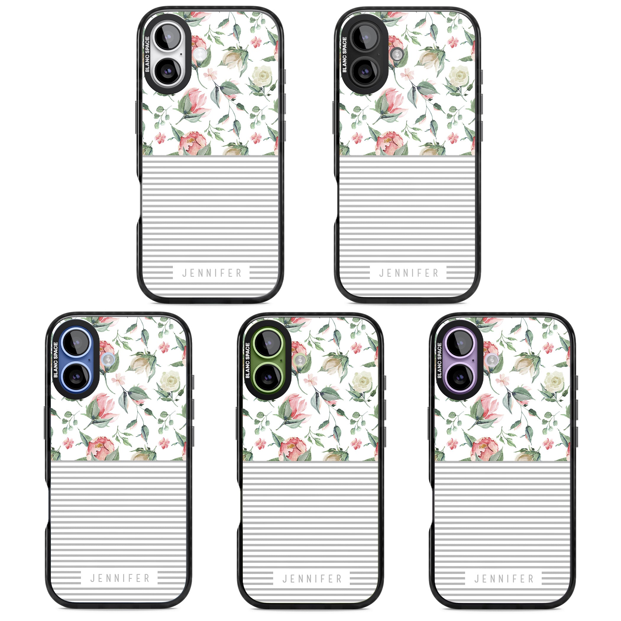 Personalised Light Floral Pattern & Stripes iPhone 17 Impact Pro Black Phone Case APT Impact Protection