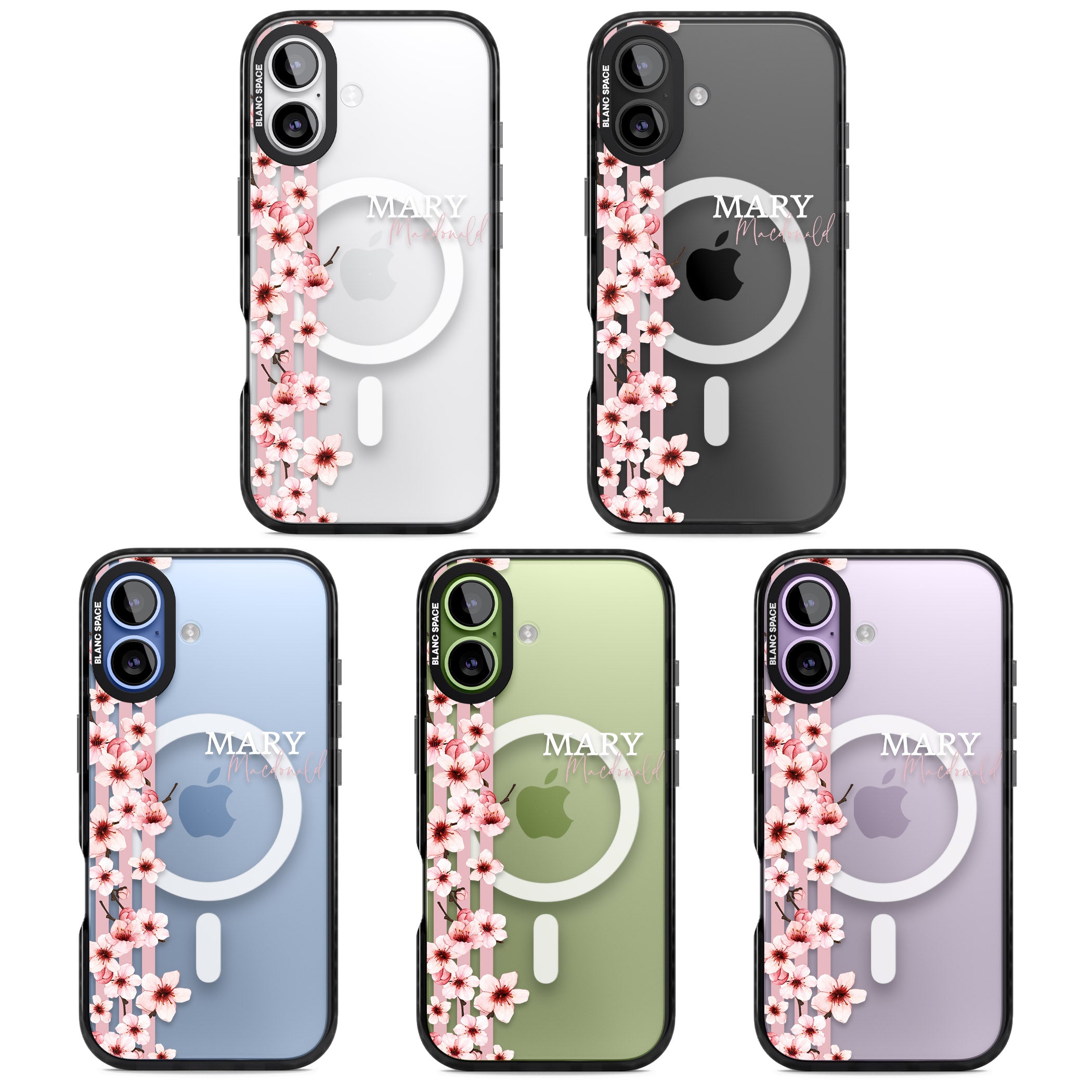 Personalised Cherry Blossom Stripes iPhone 17 Impact Pro Black Phone Case APT Impact Protection