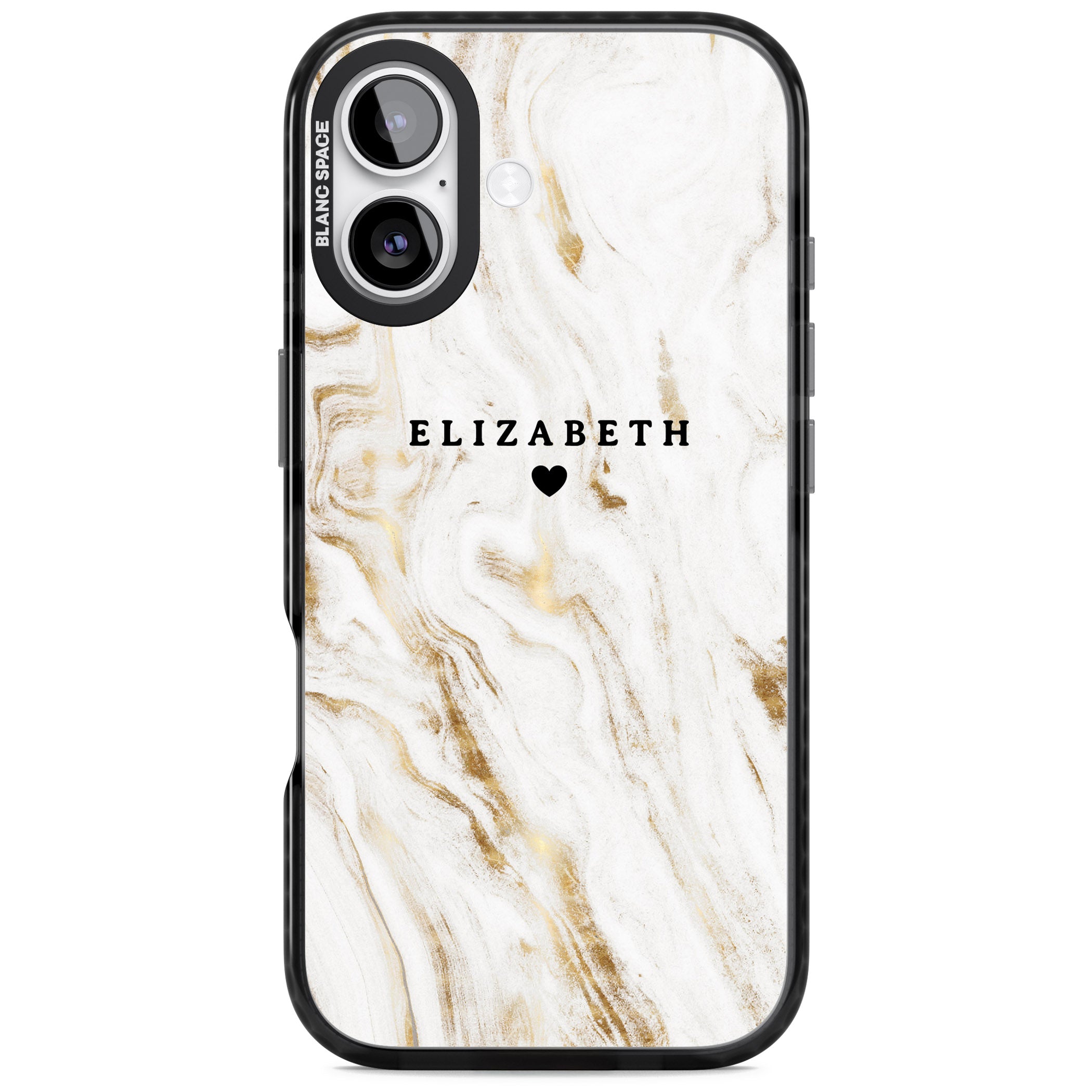 Personalised White & Gold Swirl Marble iPhone 17 Impact Pro Black Phone Case