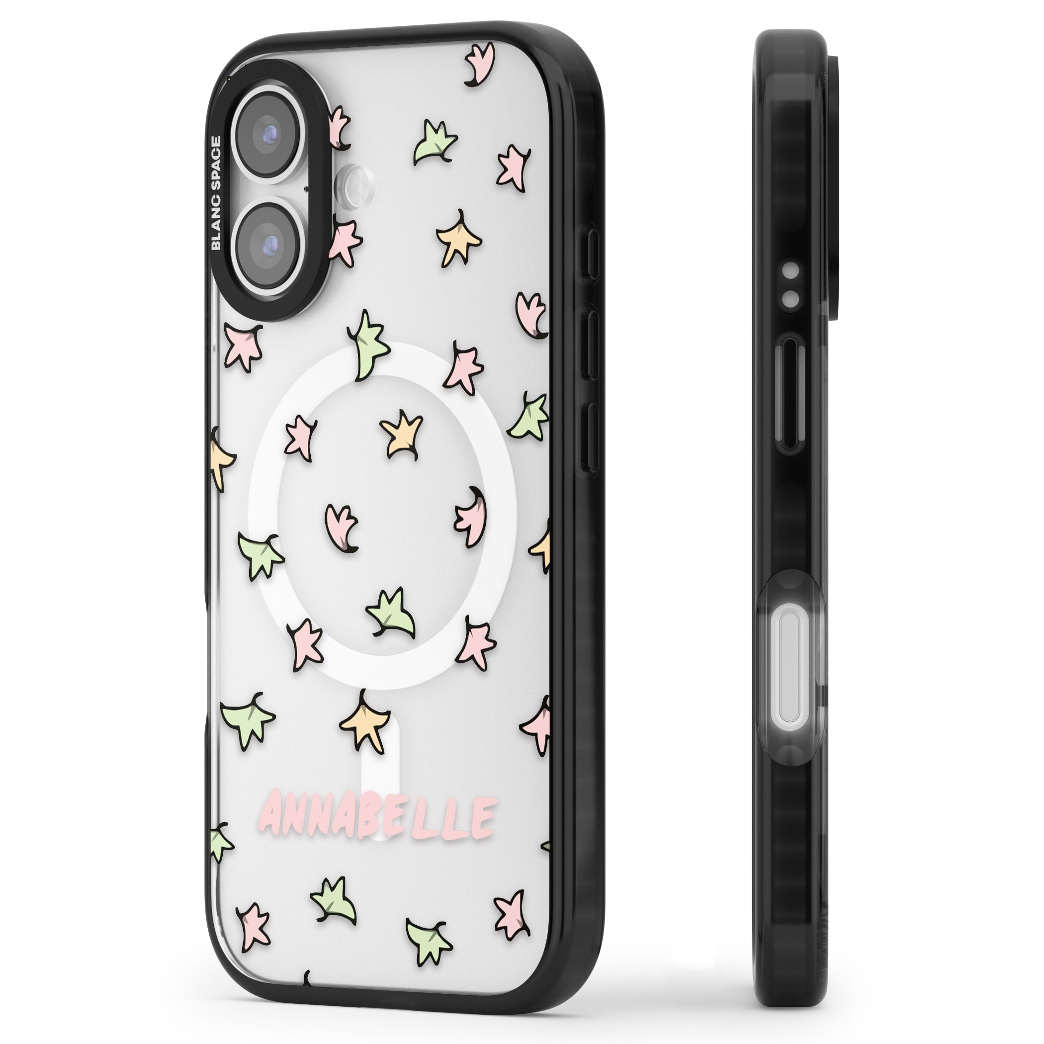 Personalised Heartstopper Leaves Pattern iPhone 17 Impact Pro Black Phone Case Side Profile
