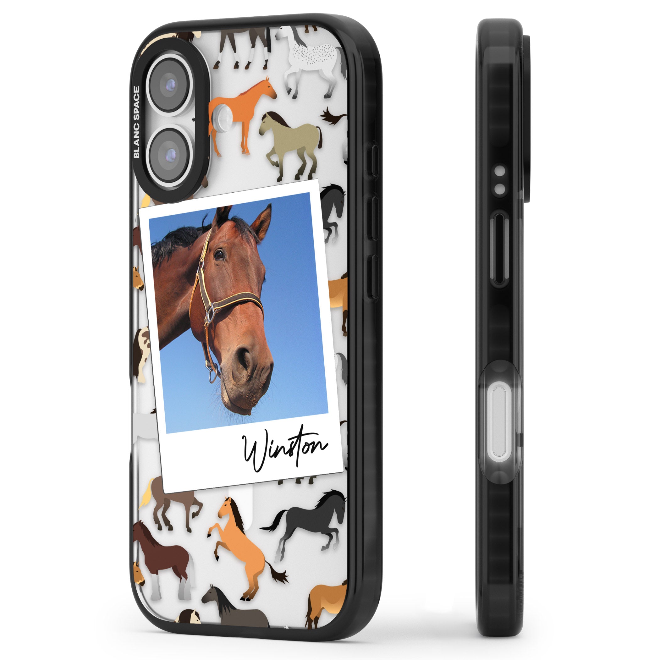 Personalised Horse Polaroid iPhone 17 Impact Pro Black Phone Case Side Profile