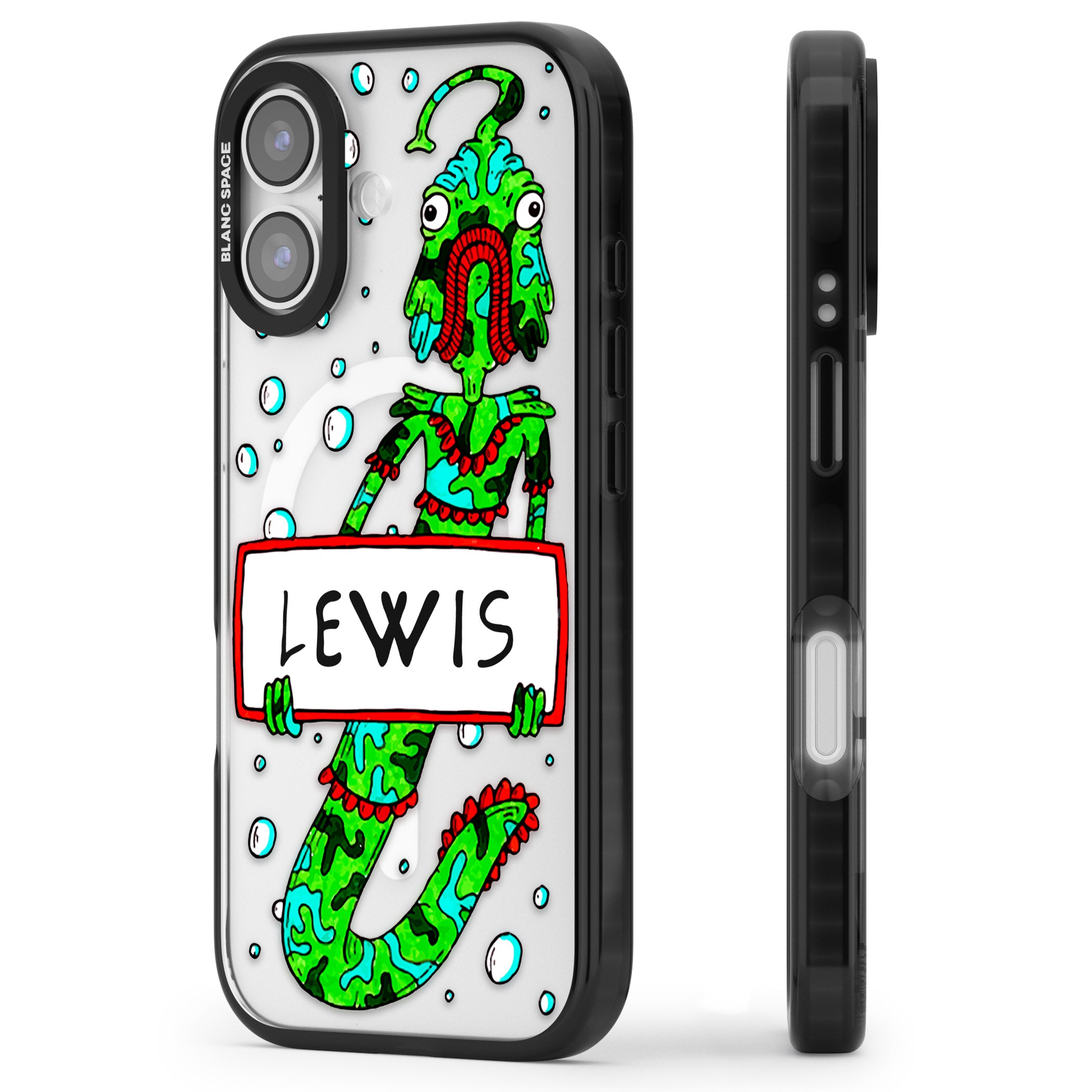 Personalised Fish Boy iPhone 17 Impact Pro Black Phone Case Side Profile