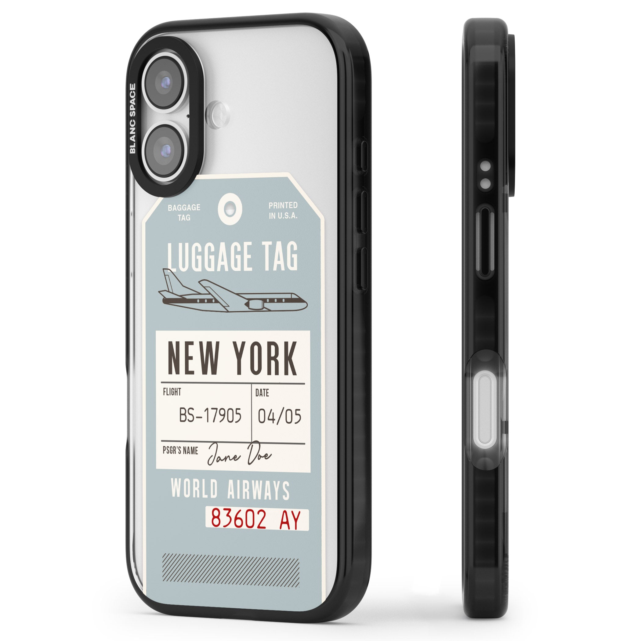 Personalised Vintage Usa Luggage Tag iPhone 17 Impact Pro Black Phone Case Side Profile