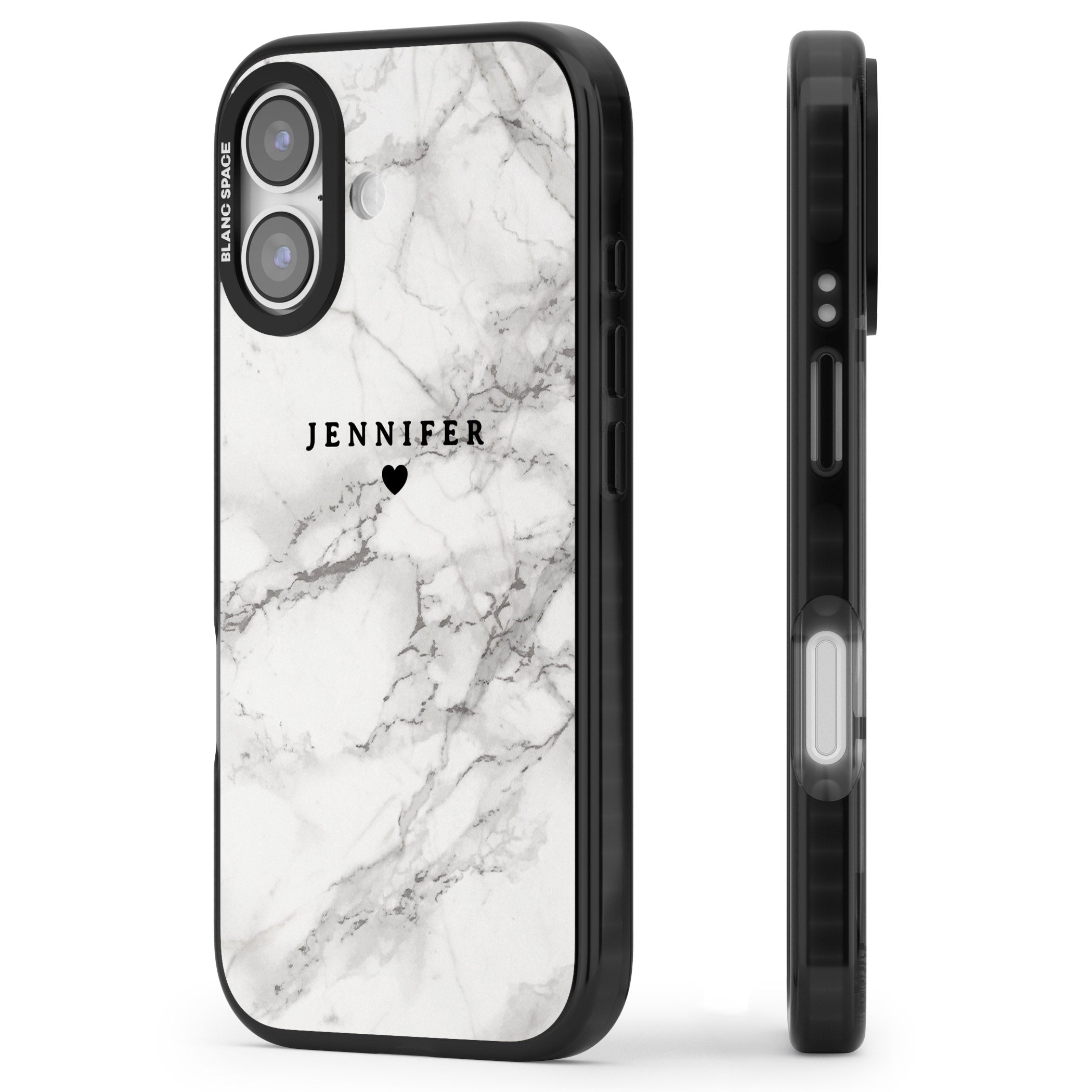 Personalised Classic Grey Marble iPhone 17 Impact Pro Black Phone Case Side Profile