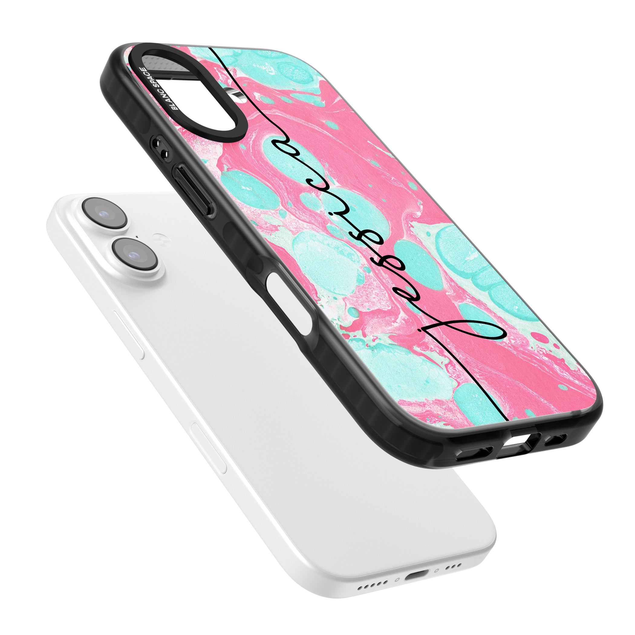 Personalised Turquoise & Pink Marbled iPhone 17 Impact Pro Black Phone Case Colours
