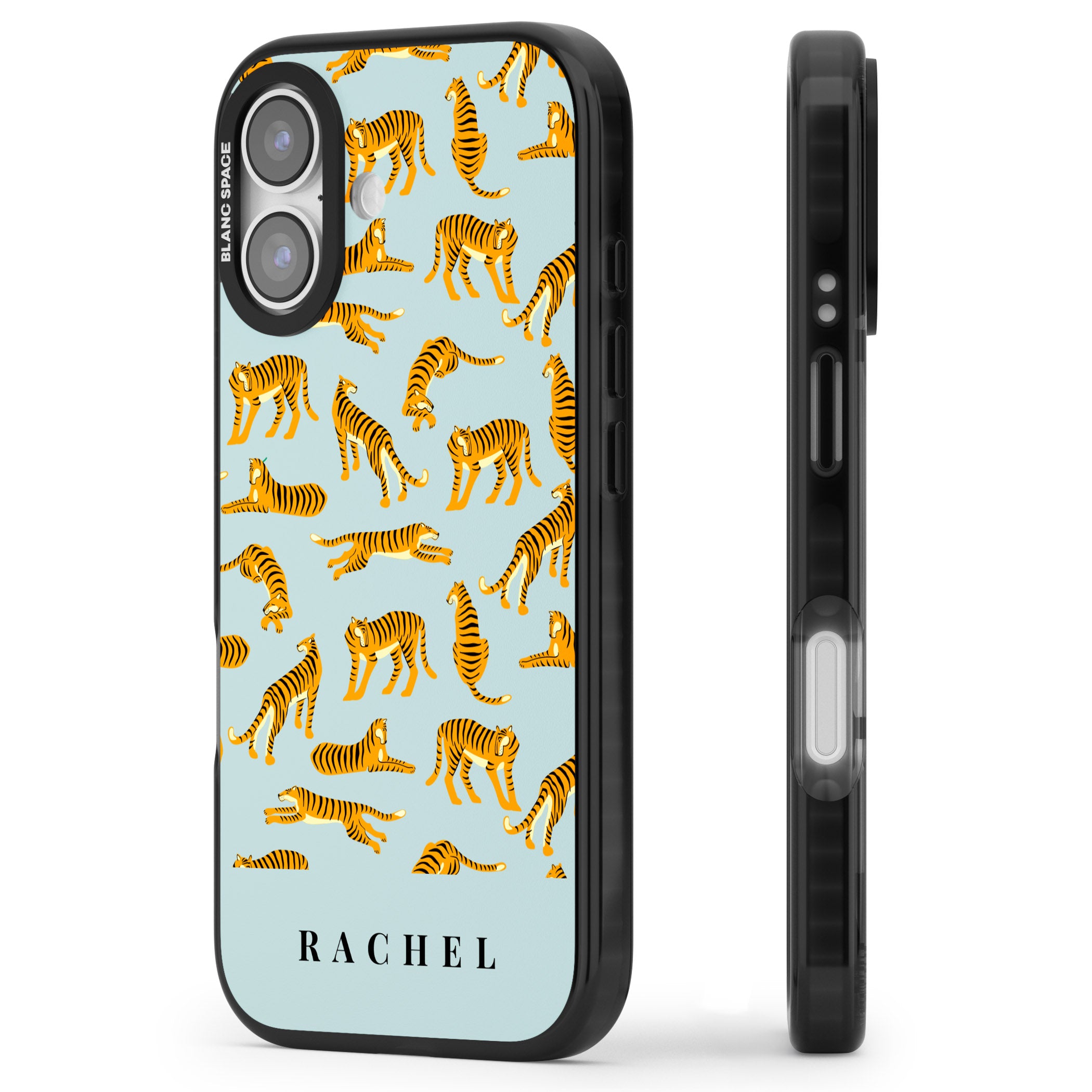 Personalised Turquoise Tiger Pattern iPhone 17 Impact Pro Black Phone Case Side Profile