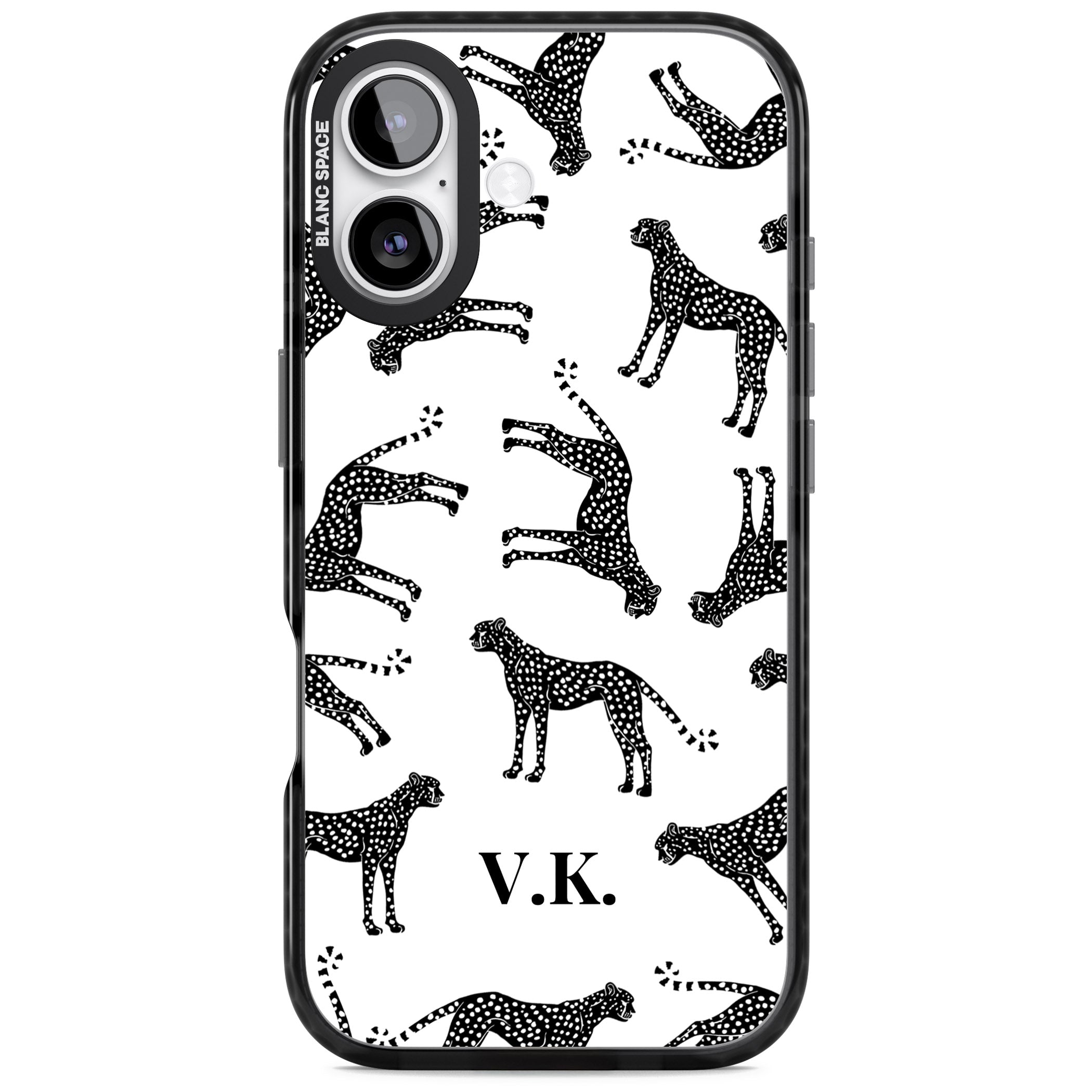 Personalised Black & White Cheetah Pattern iPhone 17 Impact Pro Black Phone Case