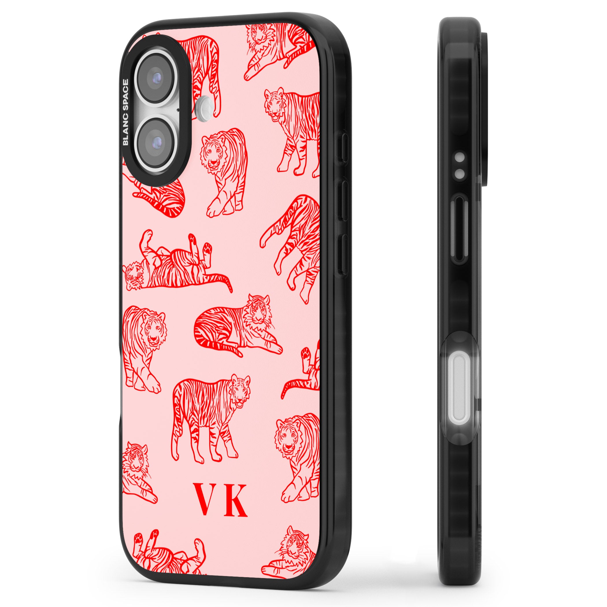Personalised Red Tiger Outlines On Pink iPhone 17 Impact Pro Black Phone Case Side Profile