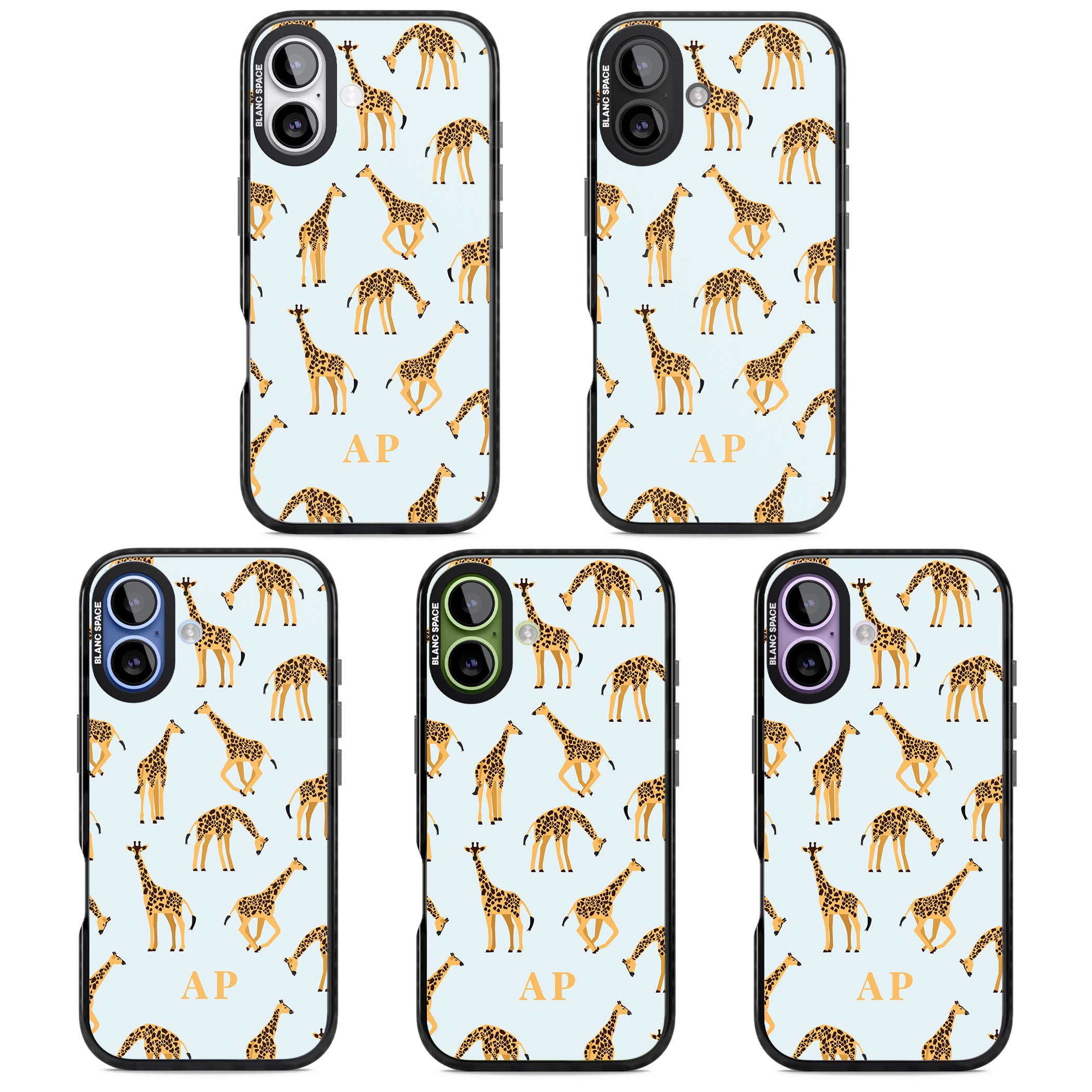 Personalised Safari Giraffe Pattern On Blue iPhone 17 Impact Pro Black Phone Case APT Impact Protection