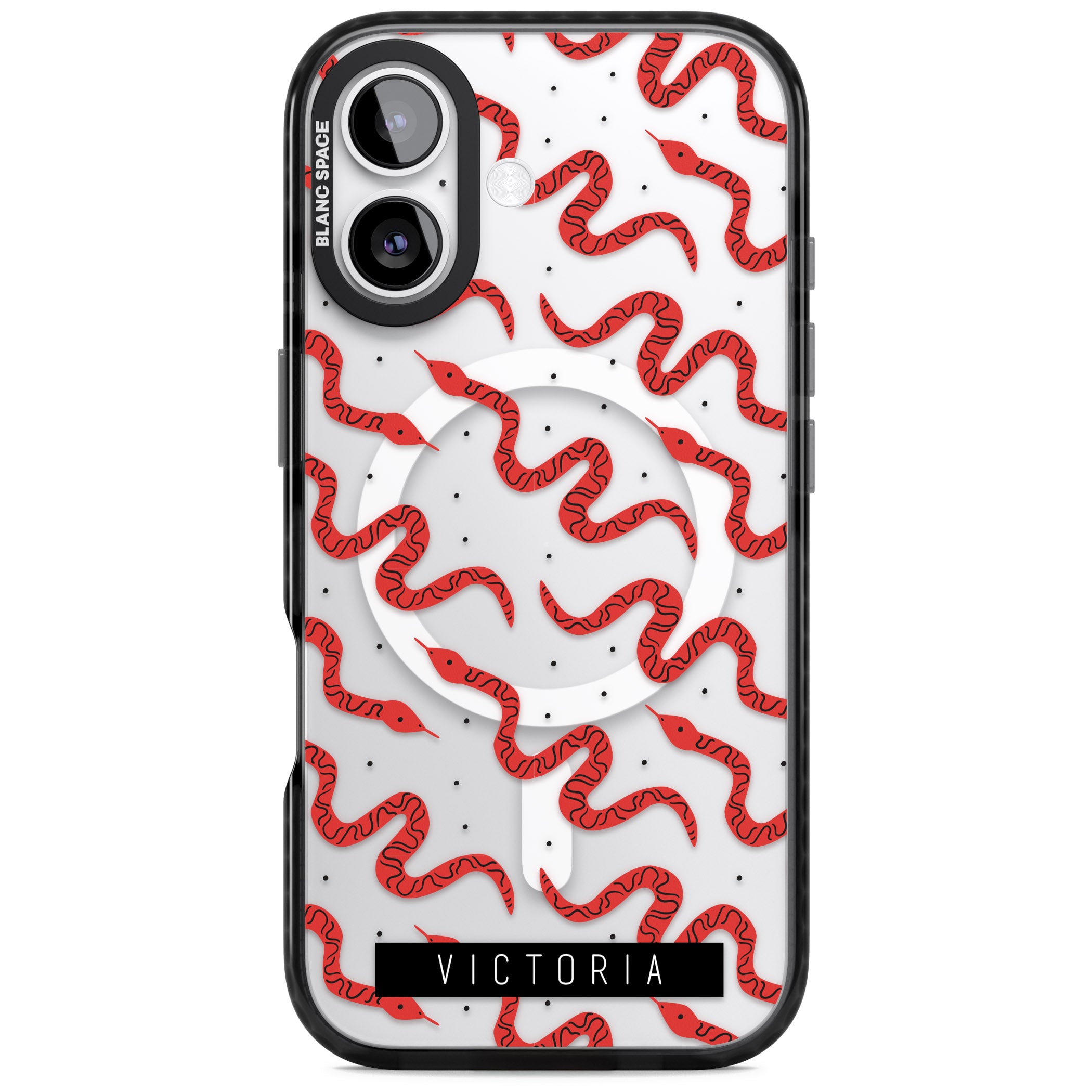 Personalised Red Snake Pattern iPhone 17 Impact Pro Black Phone Case