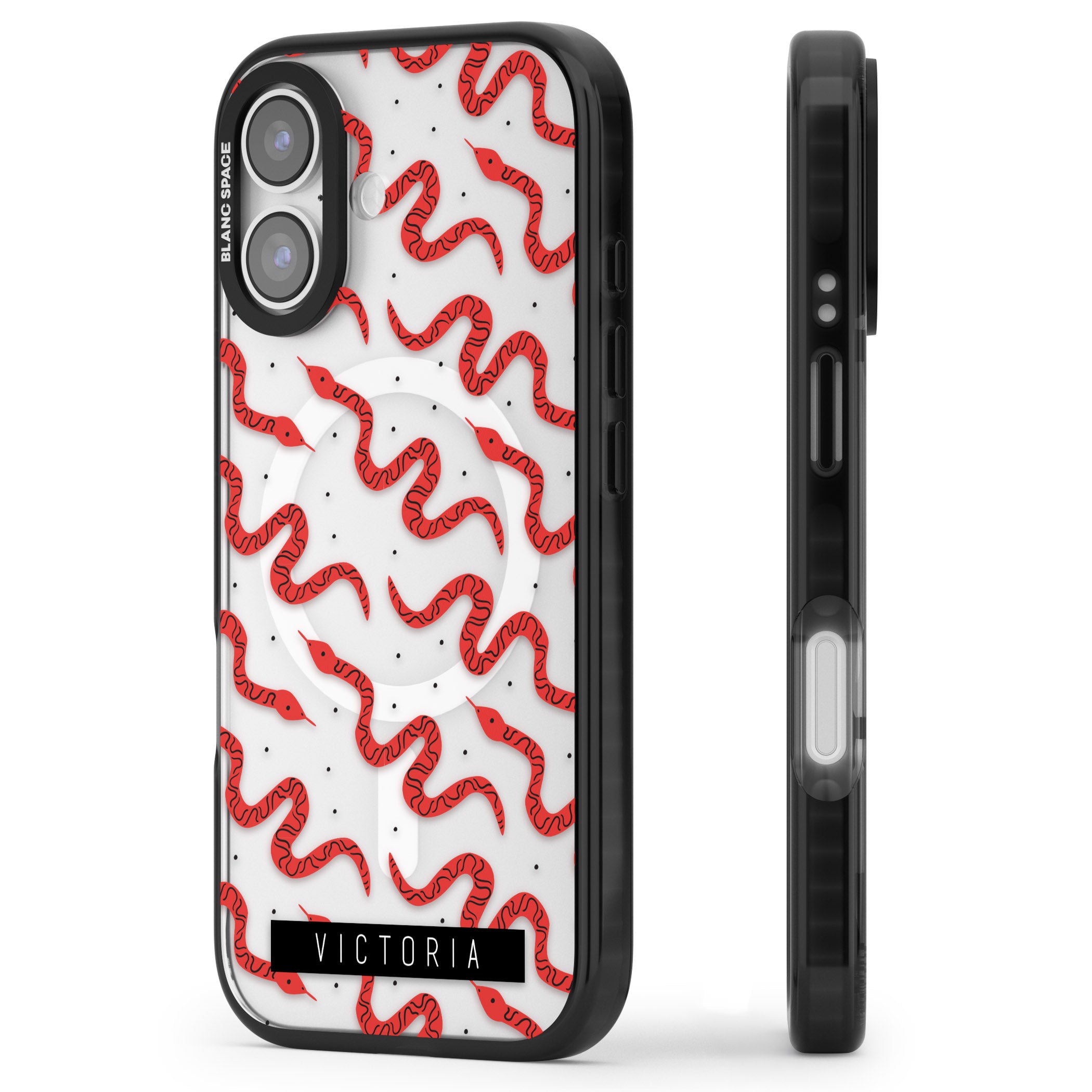 Personalised Red Snake Pattern iPhone 17 Impact Pro Black Phone Case Side Profile