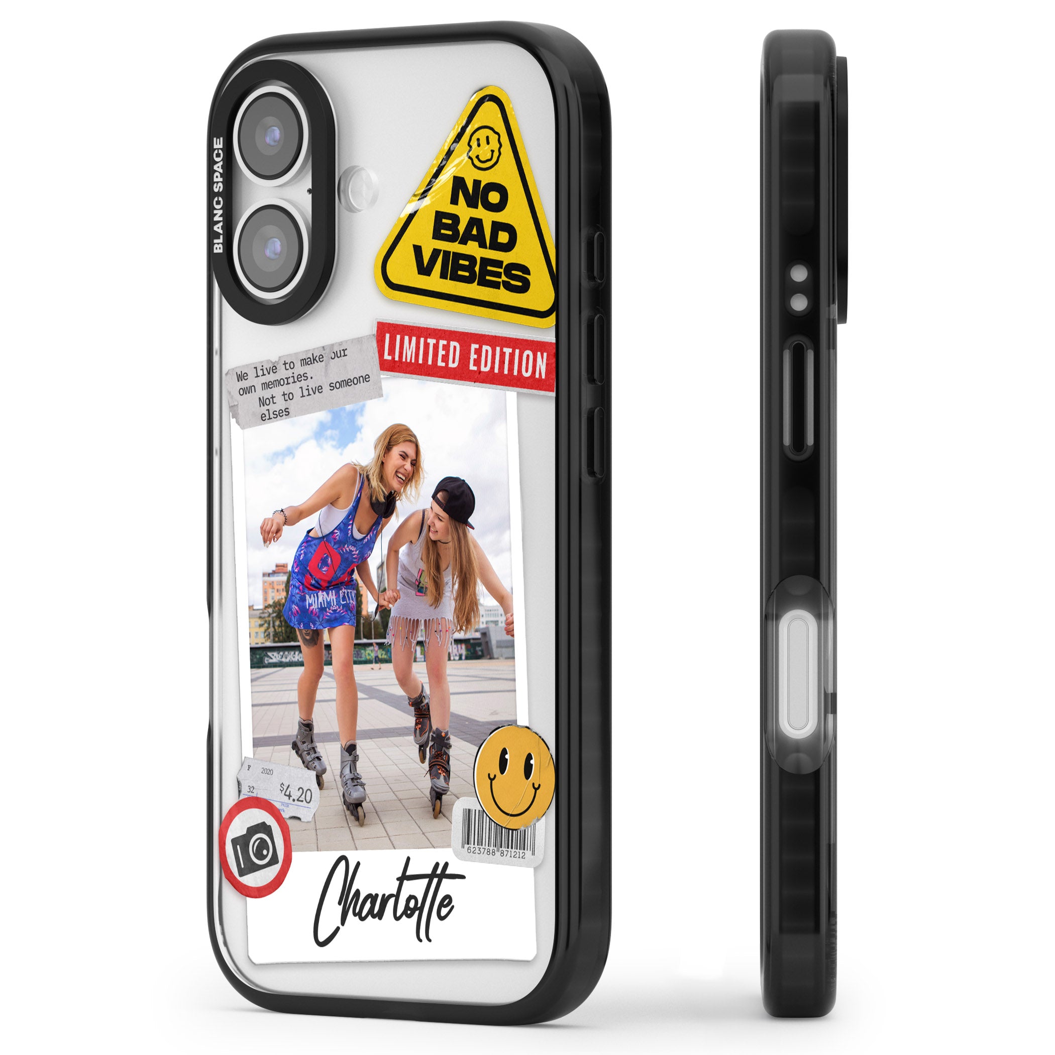 Personalised Sticker Mix Instant Photo iPhone 17 Impact Pro Black Phone Case Side Profile