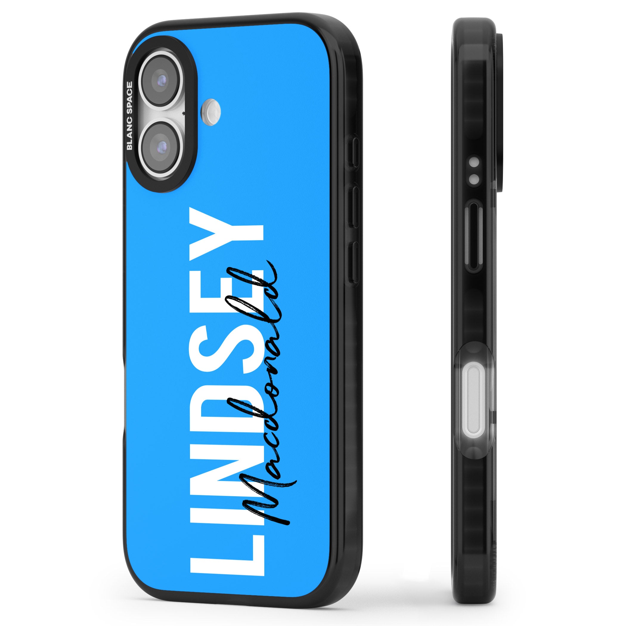 Personalised Bold Name: Blue iPhone 17 Impact Pro Black Phone Case Side Profile