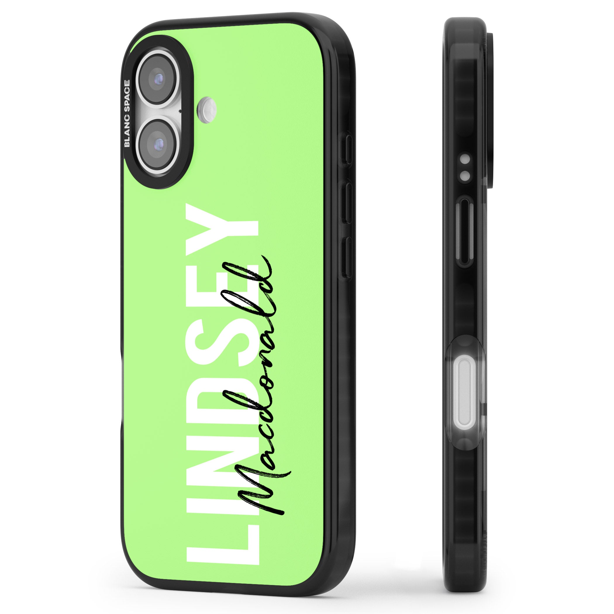 Personalised Bold Name: Lime iPhone 17 Impact Pro Black Phone Case Side Profile