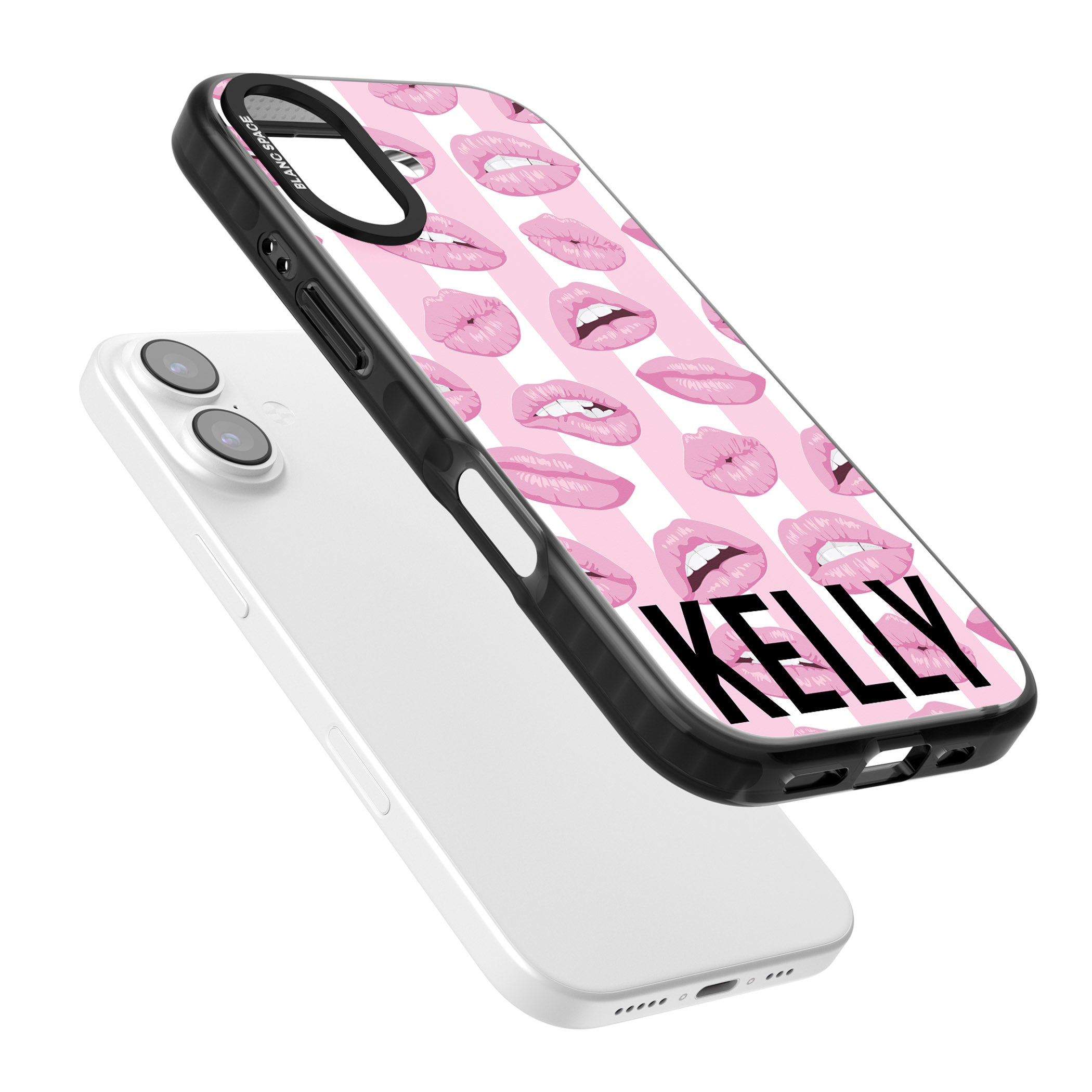 Personalised Pink Stripes & Lips iPhone 17 Impact Pro Black Phone Case Colours