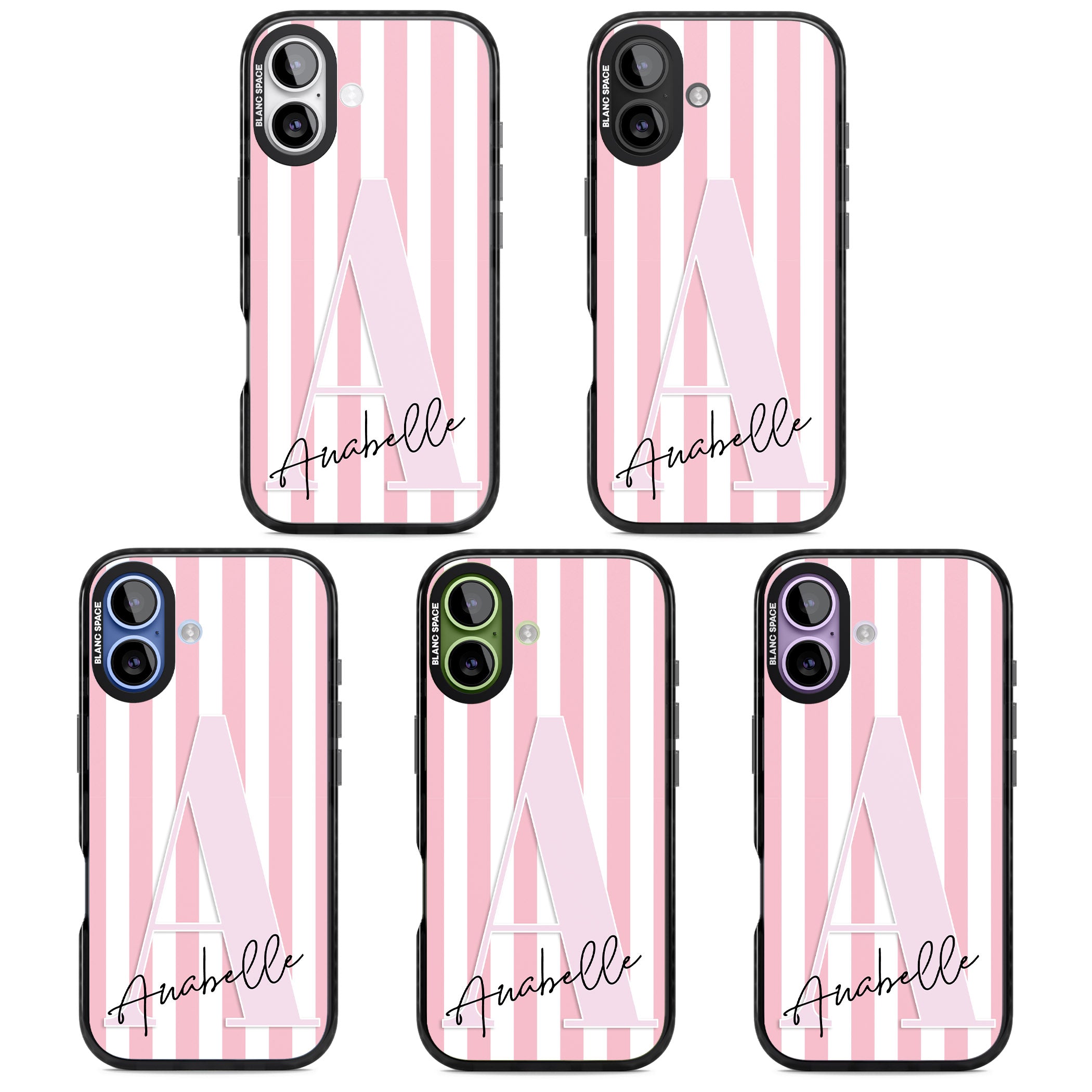 Personalised Pink Stripes & Monogram iPhone 17 Impact Pro Black Phone Case APT Impact Protection