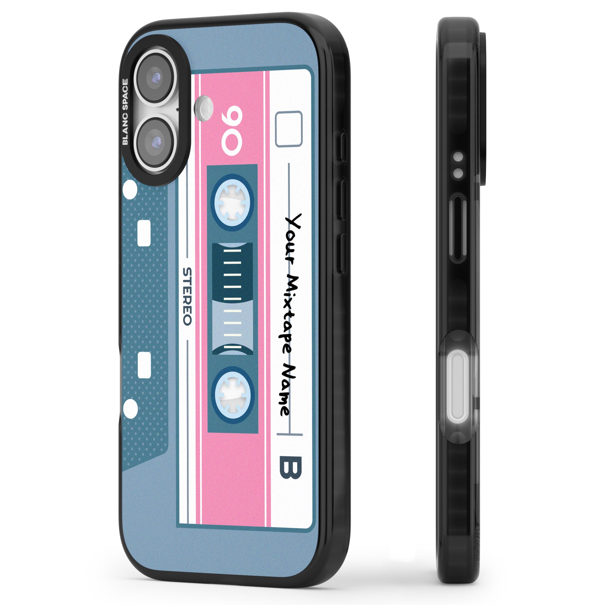 Personalised Retro Cassette Mixtape iPhone 17 Impact Pro Black Phone Case Side Profile