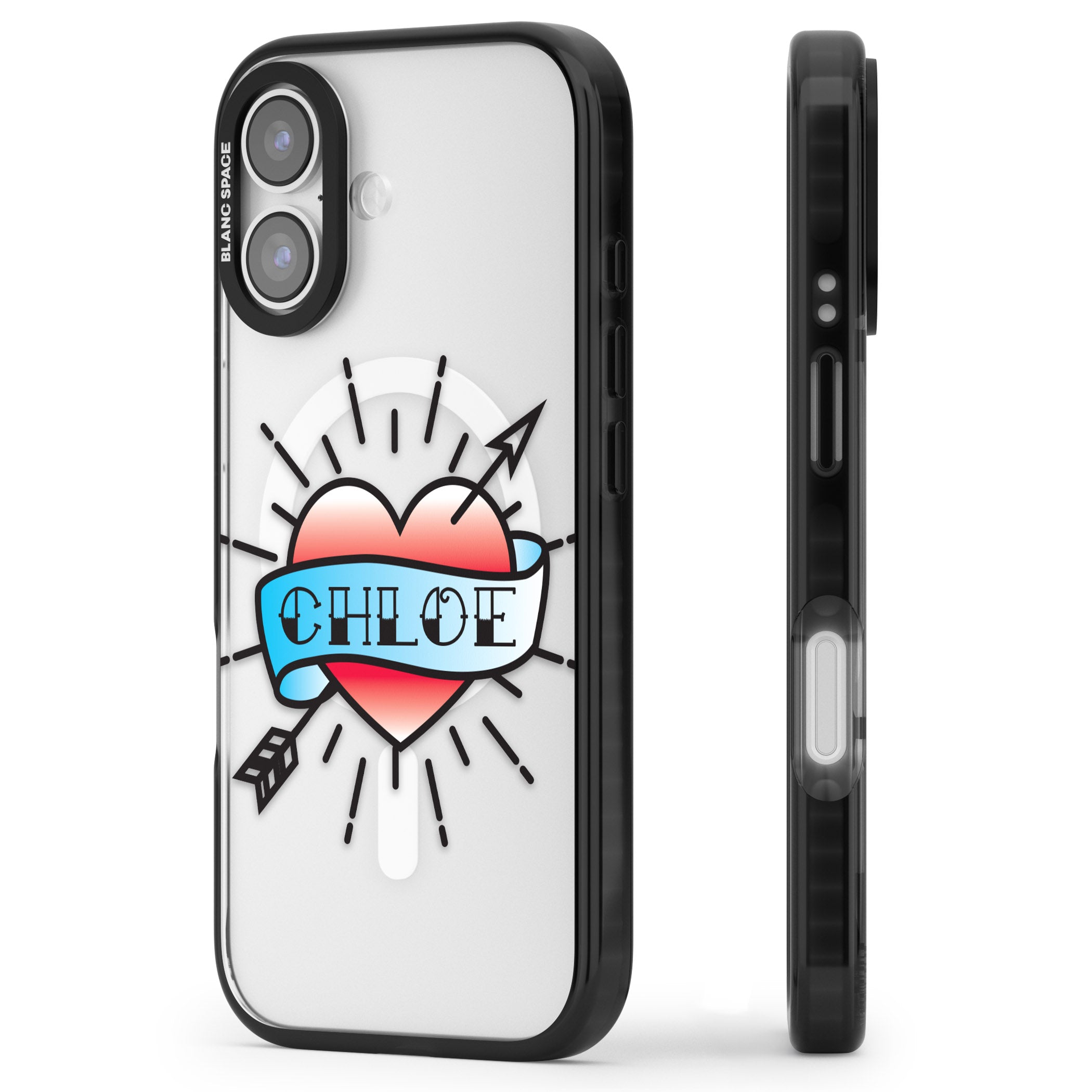 Personalised Heart Tattoo iPhone 17 Impact Pro Black Phone Case Side Profile