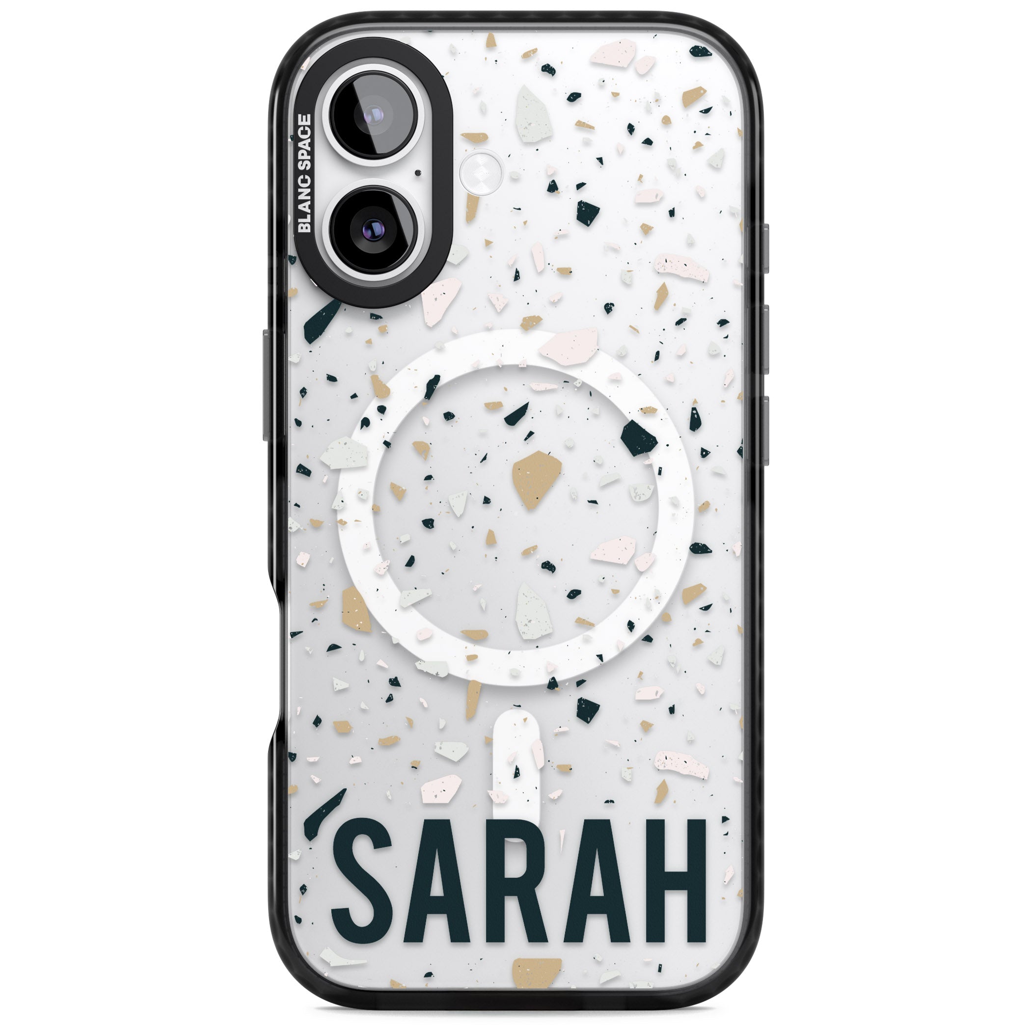 Personalised Terrazzo Blue, Pink, Brown iPhone 17 Impact Pro Black Phone Case