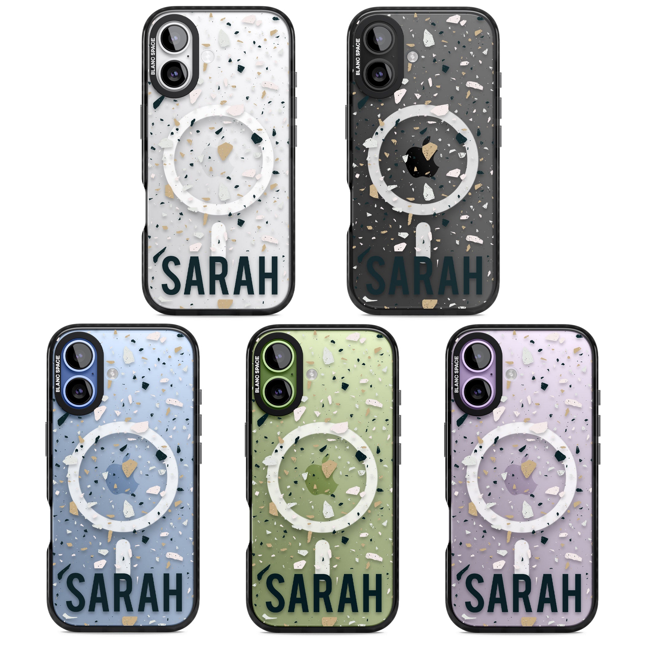 Personalised Terrazzo Blue, Pink, Brown iPhone 17 Impact Pro Black Phone Case APT Impact Protection