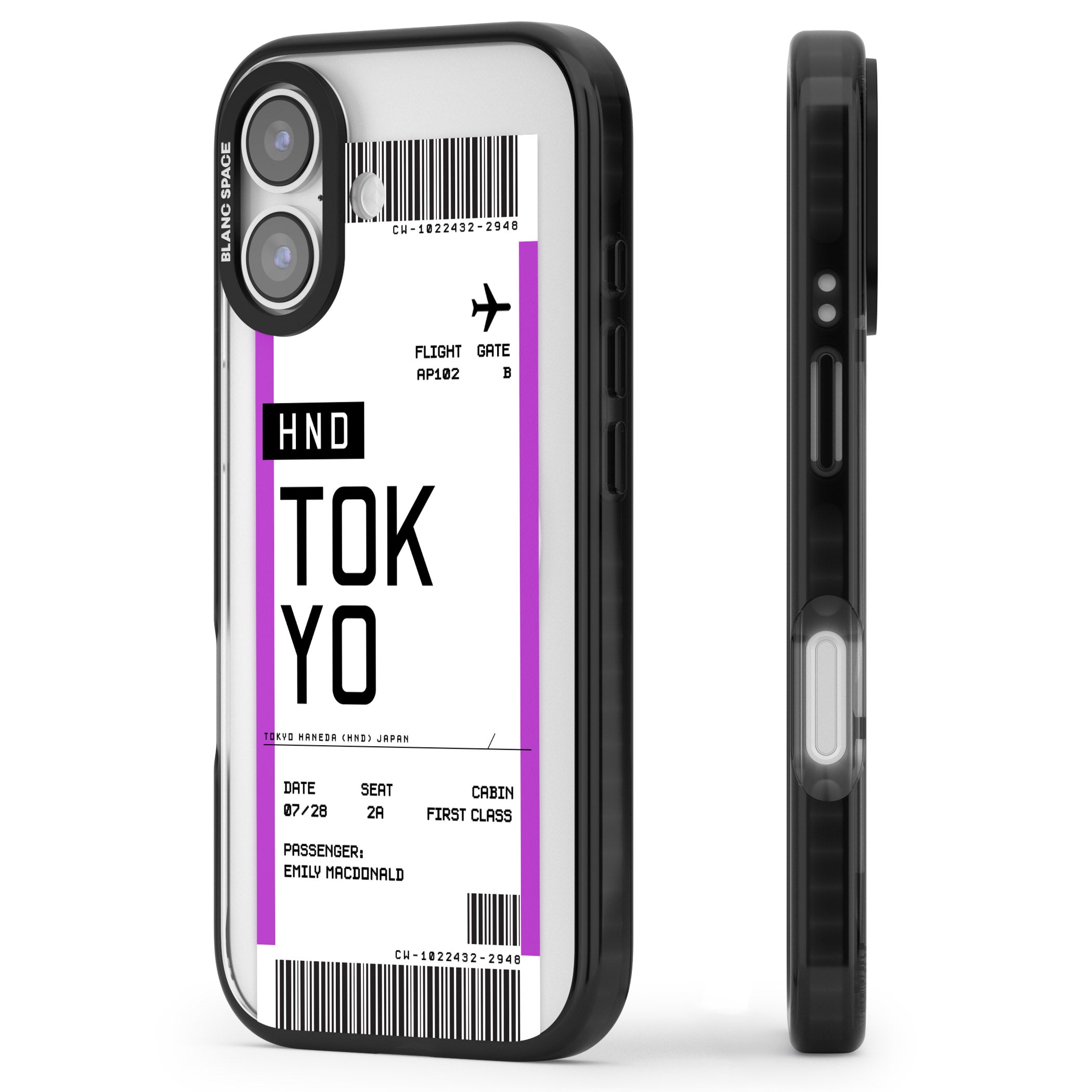 Personalised Tokyo Boarding Pass iPhone 17 Impact Pro Black Phone Case Side Profile