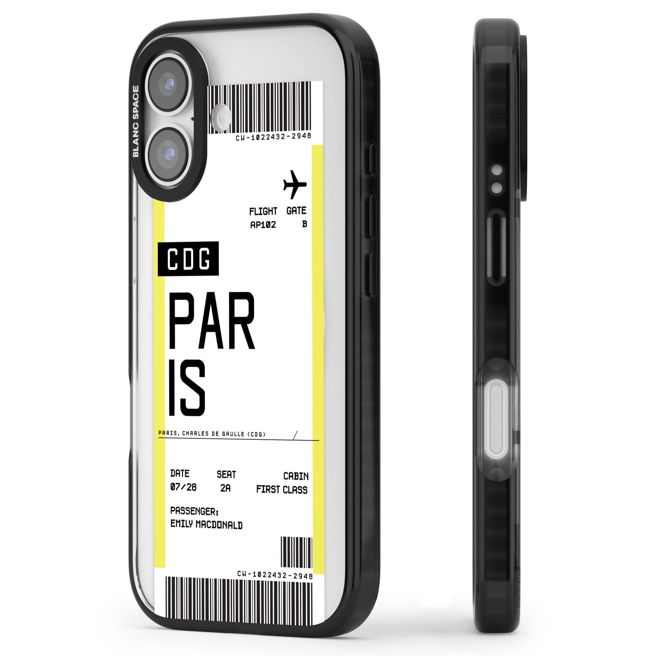 Personalised Paris Boarding Pass iPhone 17 Impact Pro Black Phone Case Side Profile