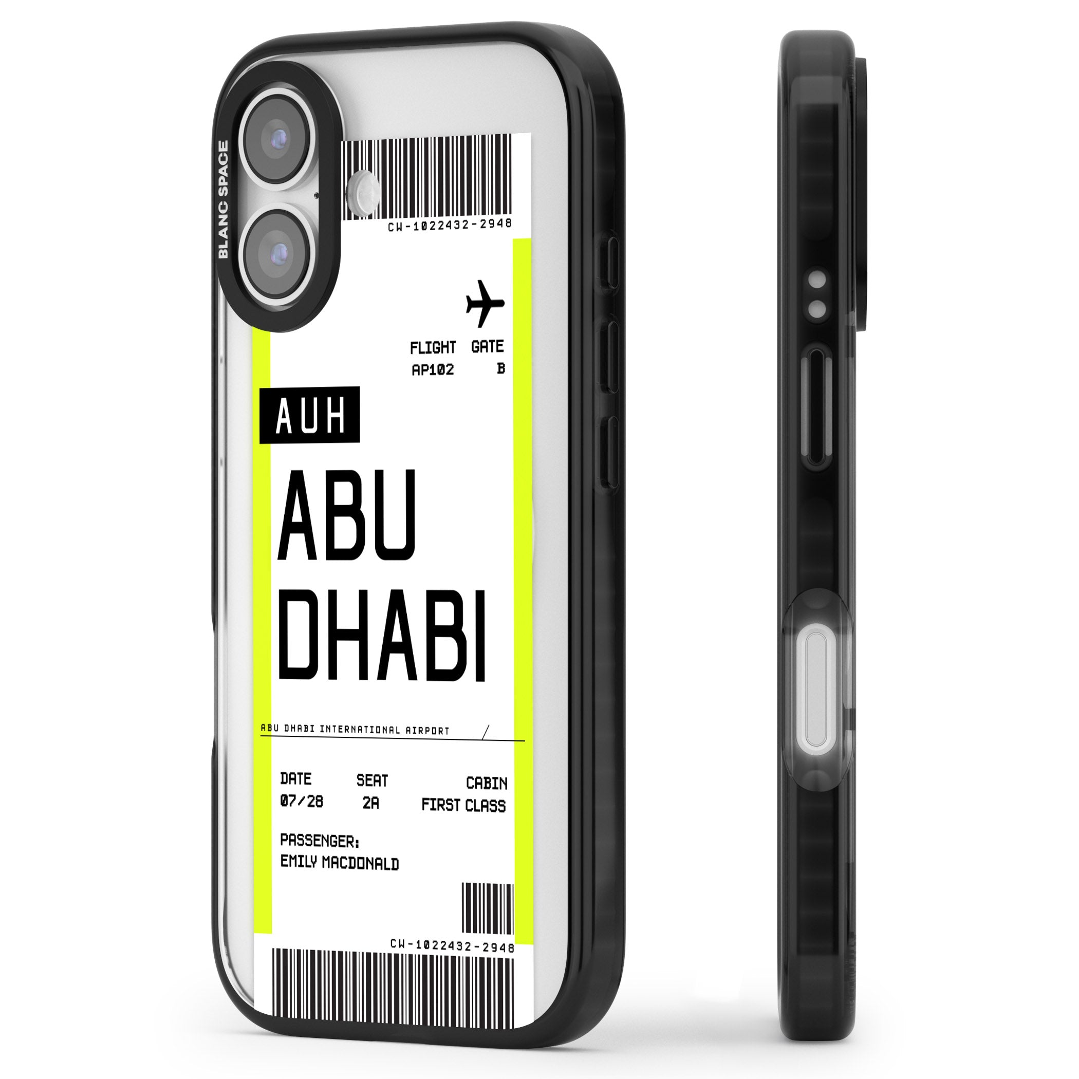 Personalised Abu Dhabi Boarding Pass iPhone 17 Impact Pro Black Phone Case Side Profile