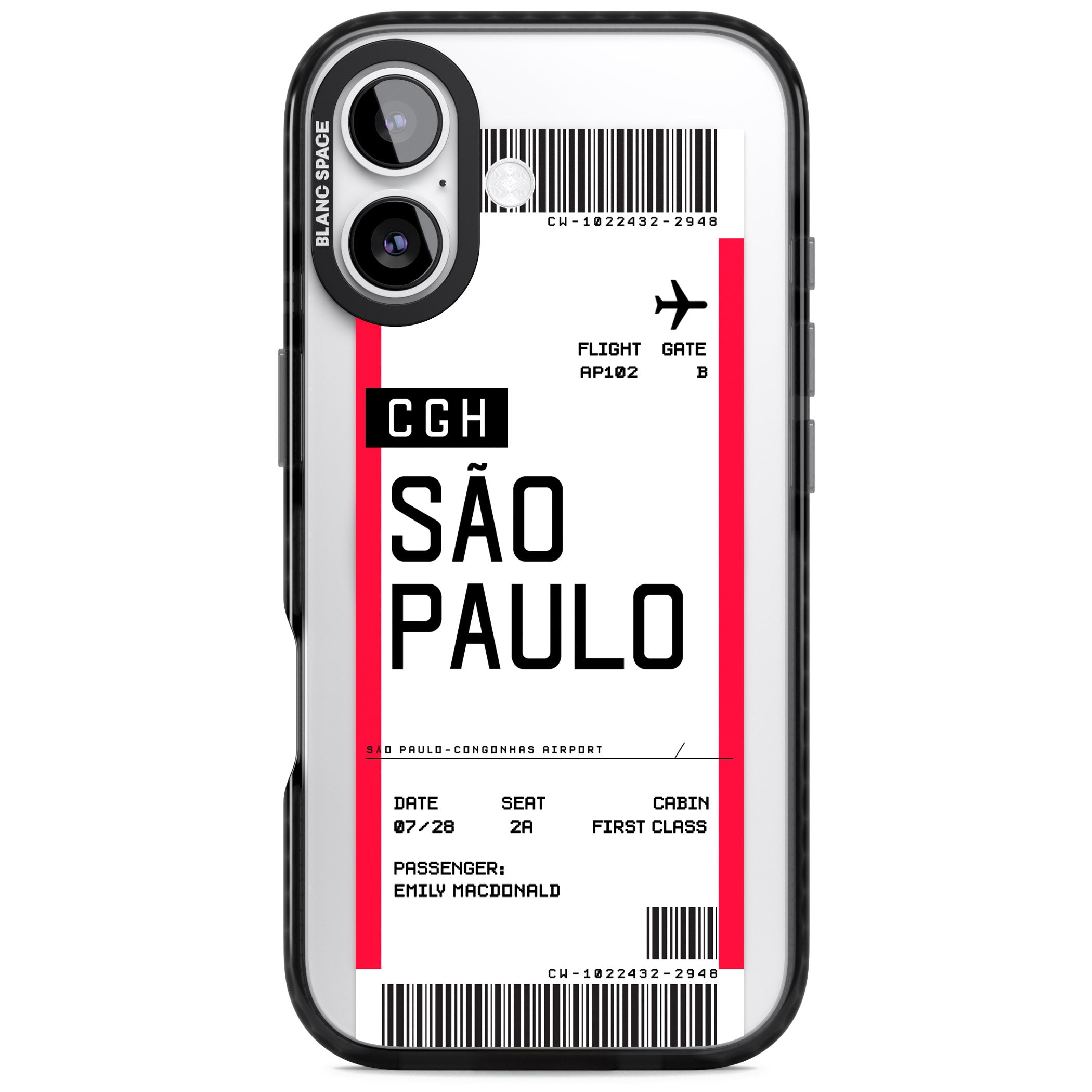 Personalised São Paulo Boarding Pass iPhone 17 Impact Pro Black Phone Case