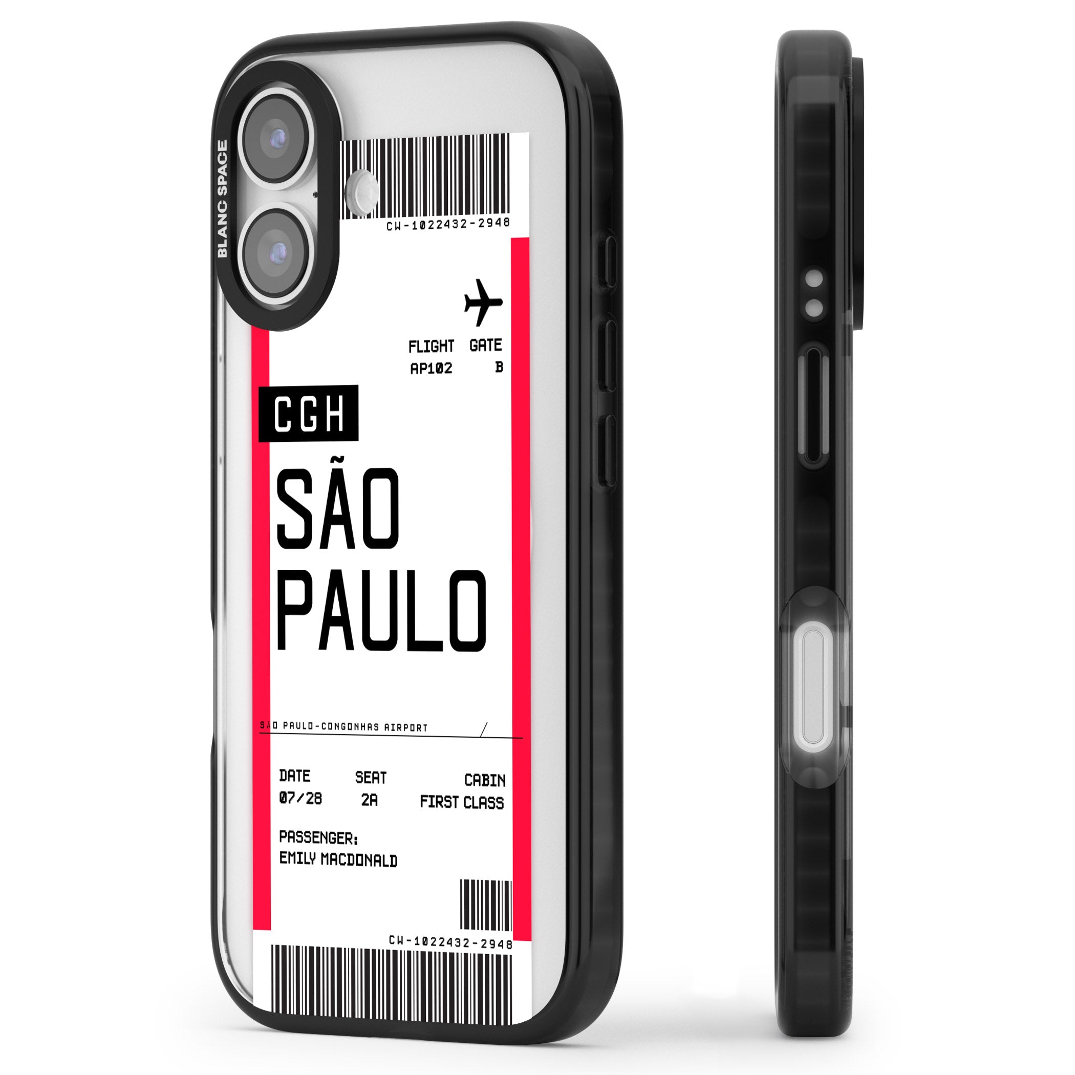 Personalised São Paulo Boarding Pass iPhone 17 Impact Pro Black Phone Case Side Profile