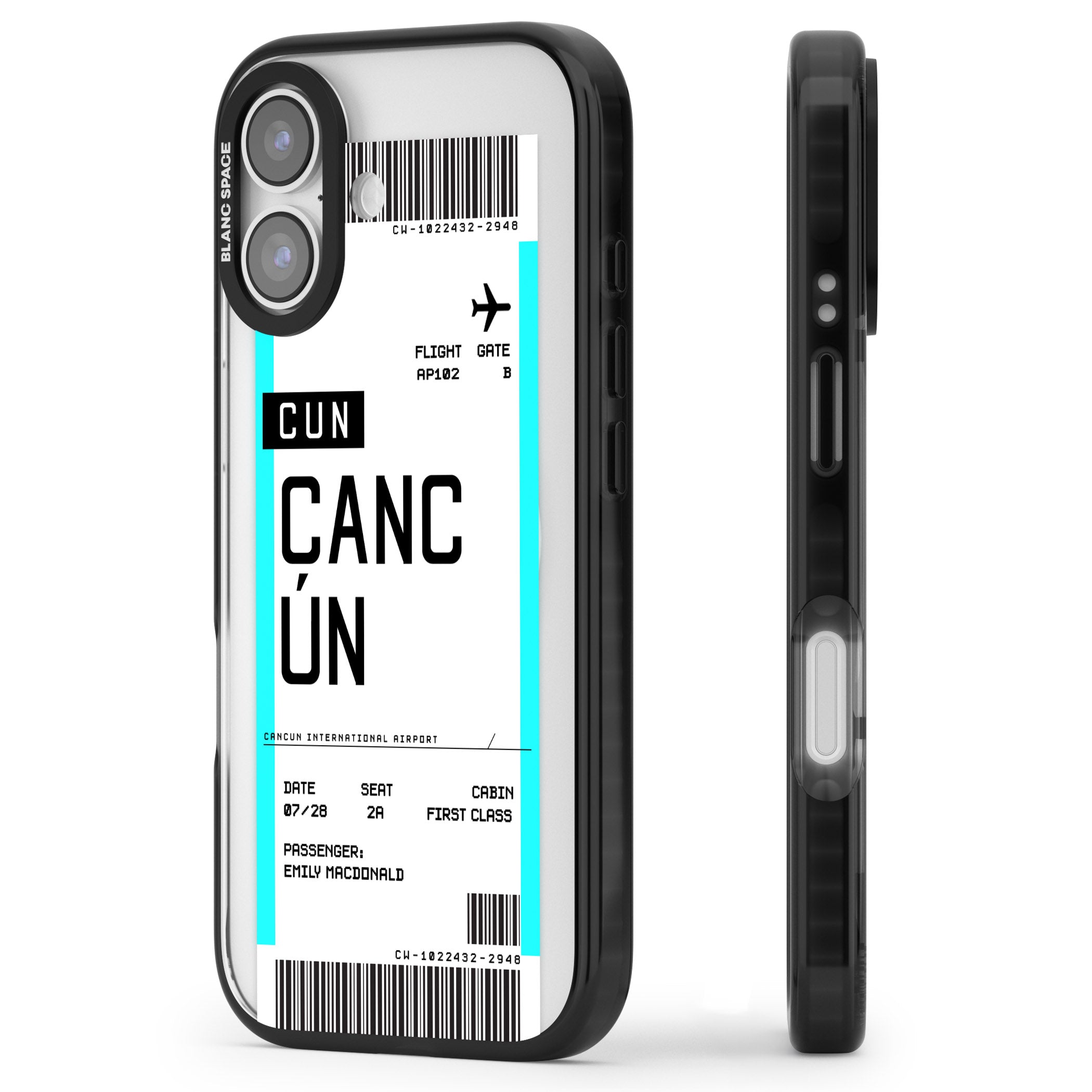 Personalised Cancún Boarding Pass iPhone 17 Impact Pro Black Phone Case Side Profile
