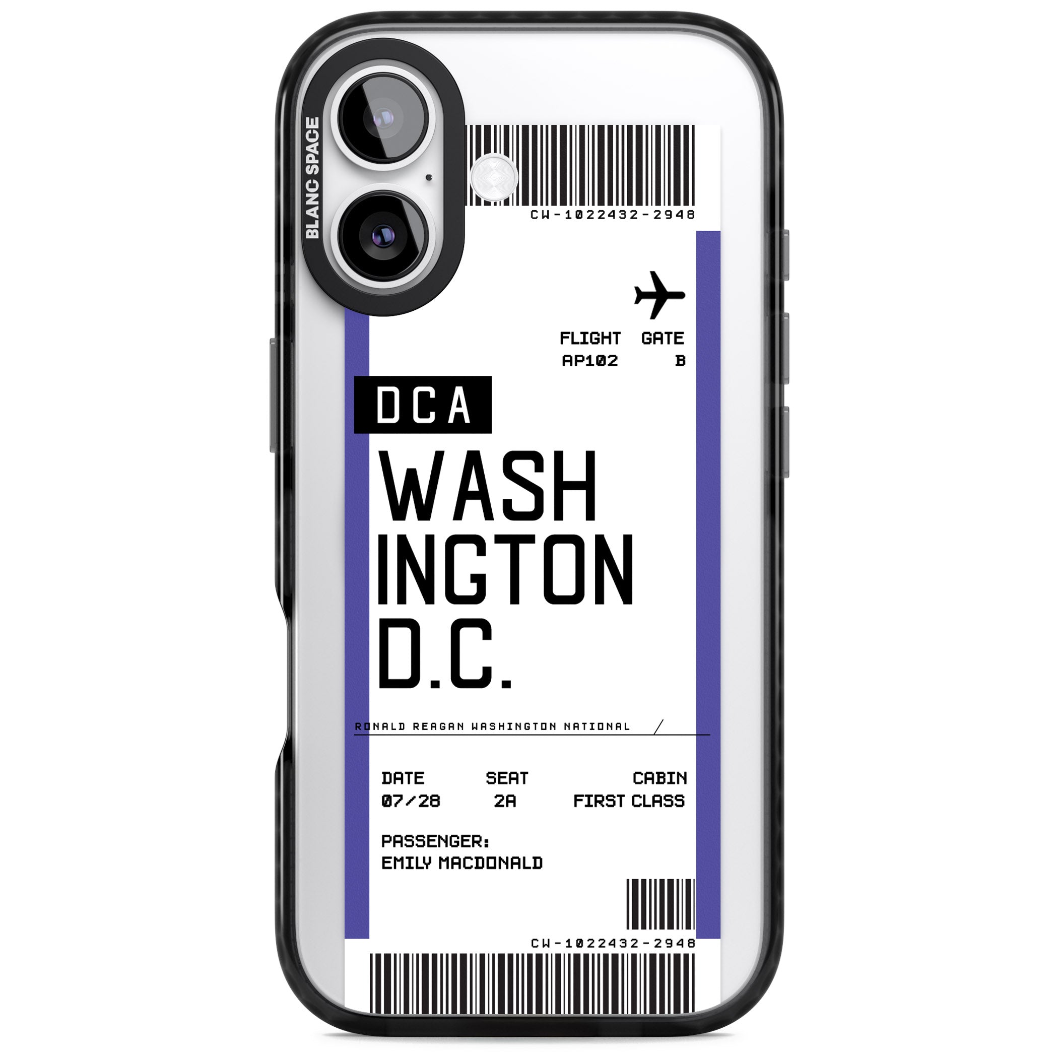Personalised Washington D.C. Boarding Pass iPhone 17 Impact Pro Black Phone Case