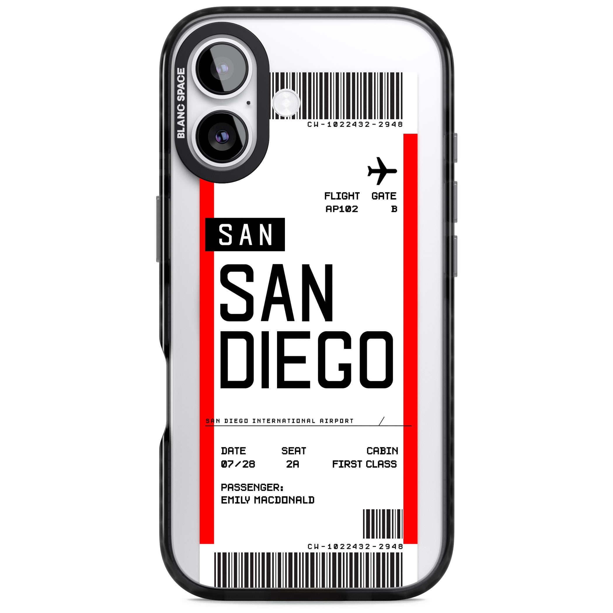 Personalised San Diego Boarding Pass iPhone 17 Impact Pro Black Phone Case