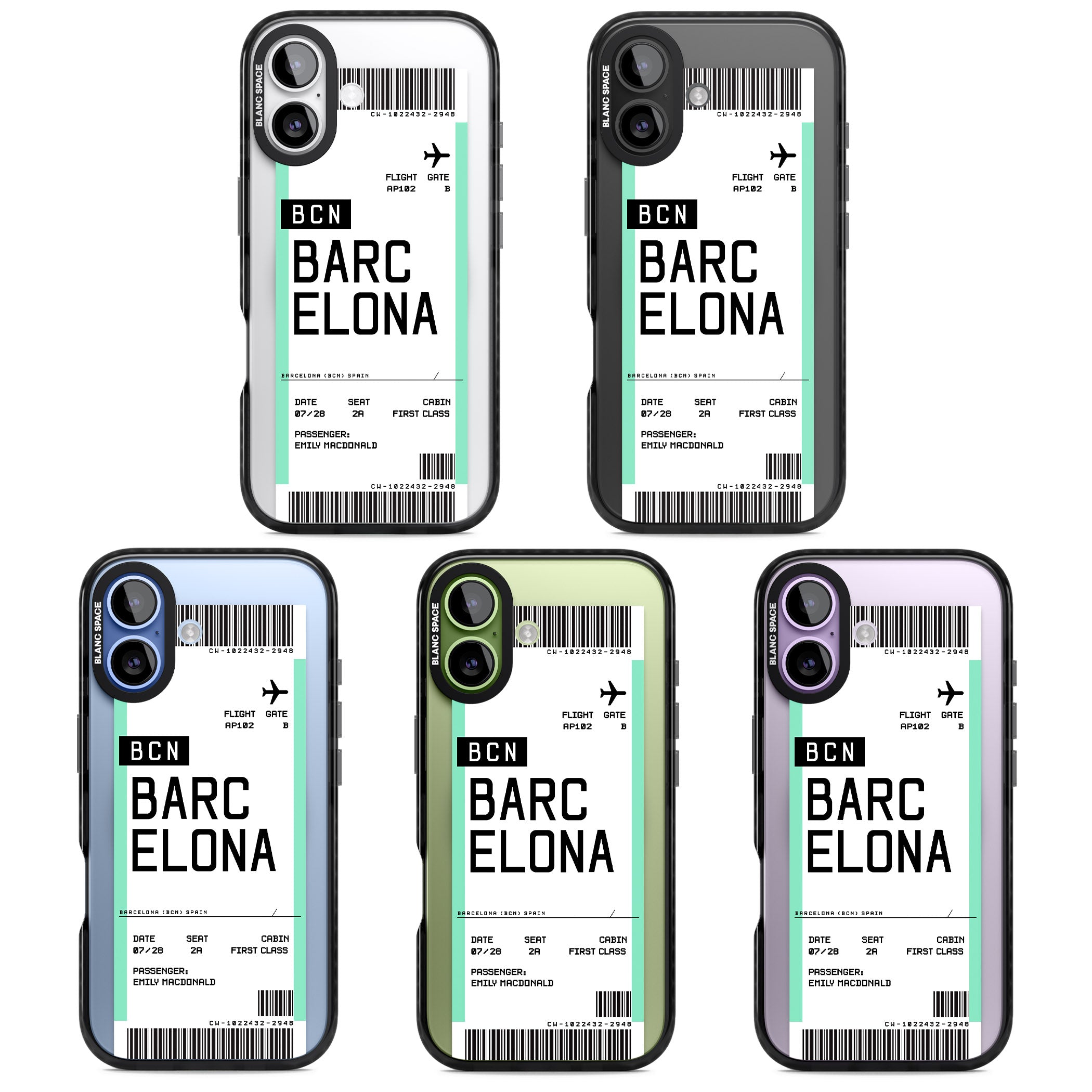 Personalised Barcelona Boarding Pass iPhone 17 Impact Pro Black Phone Case APT Impact Protection