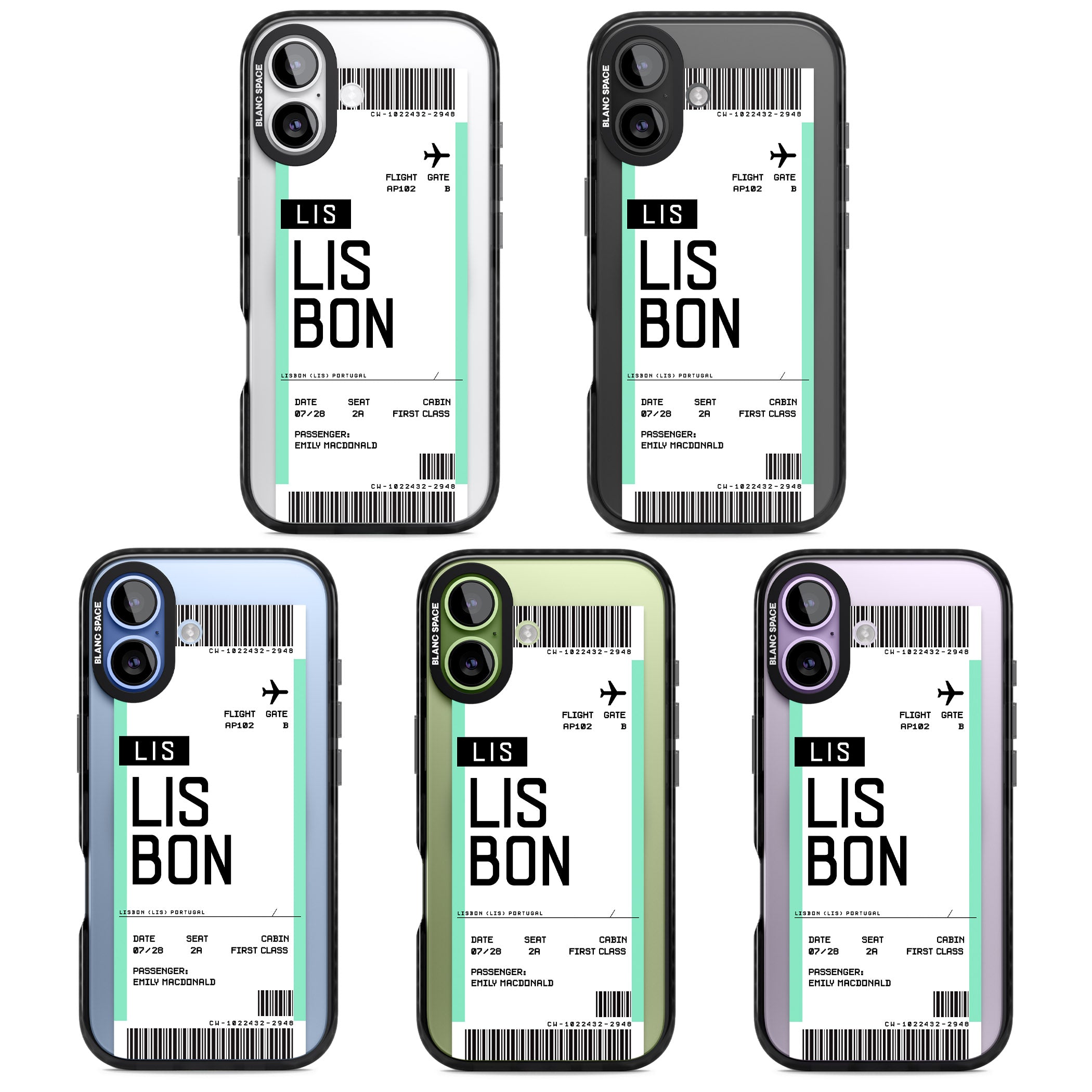 Personalised Lisbon Boarding Pass iPhone 17 Impact Pro Black Phone Case APT Impact Protection