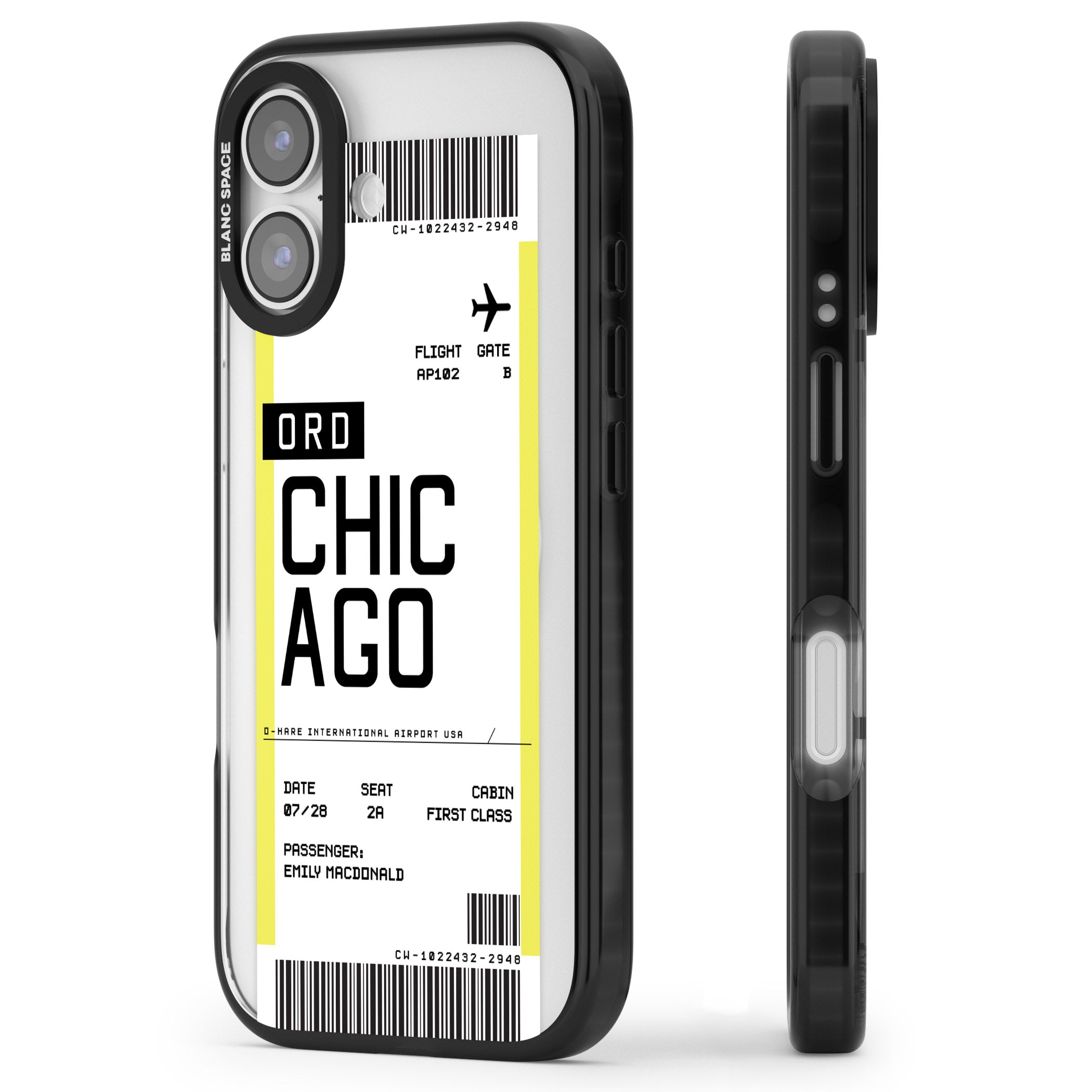 Personalised Chicago Boarding Pass iPhone 17 Impact Pro Black Phone Case Side Profile