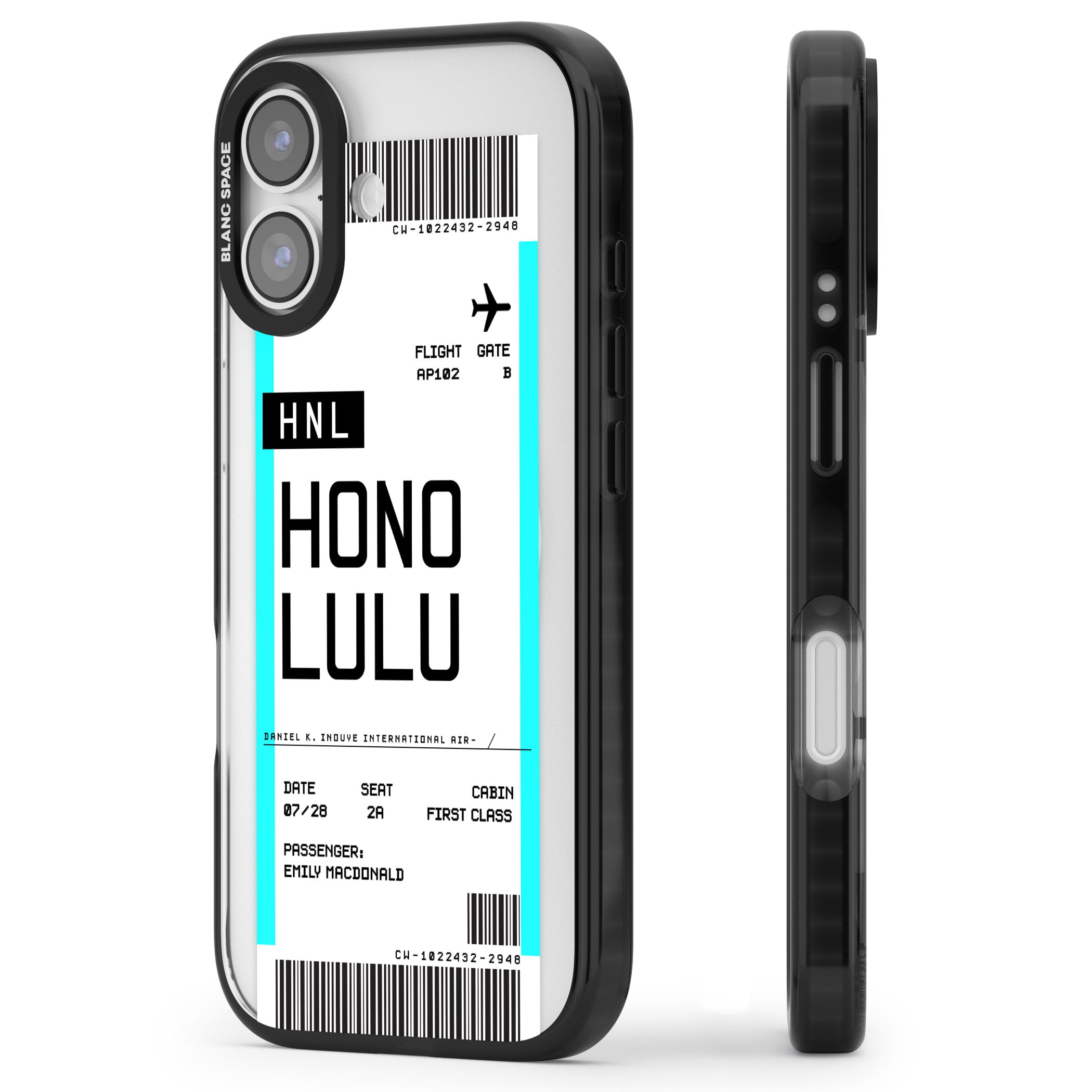 Personalised Honolulu Boarding Pass iPhone 17 Impact Pro Black Phone Case Side Profile