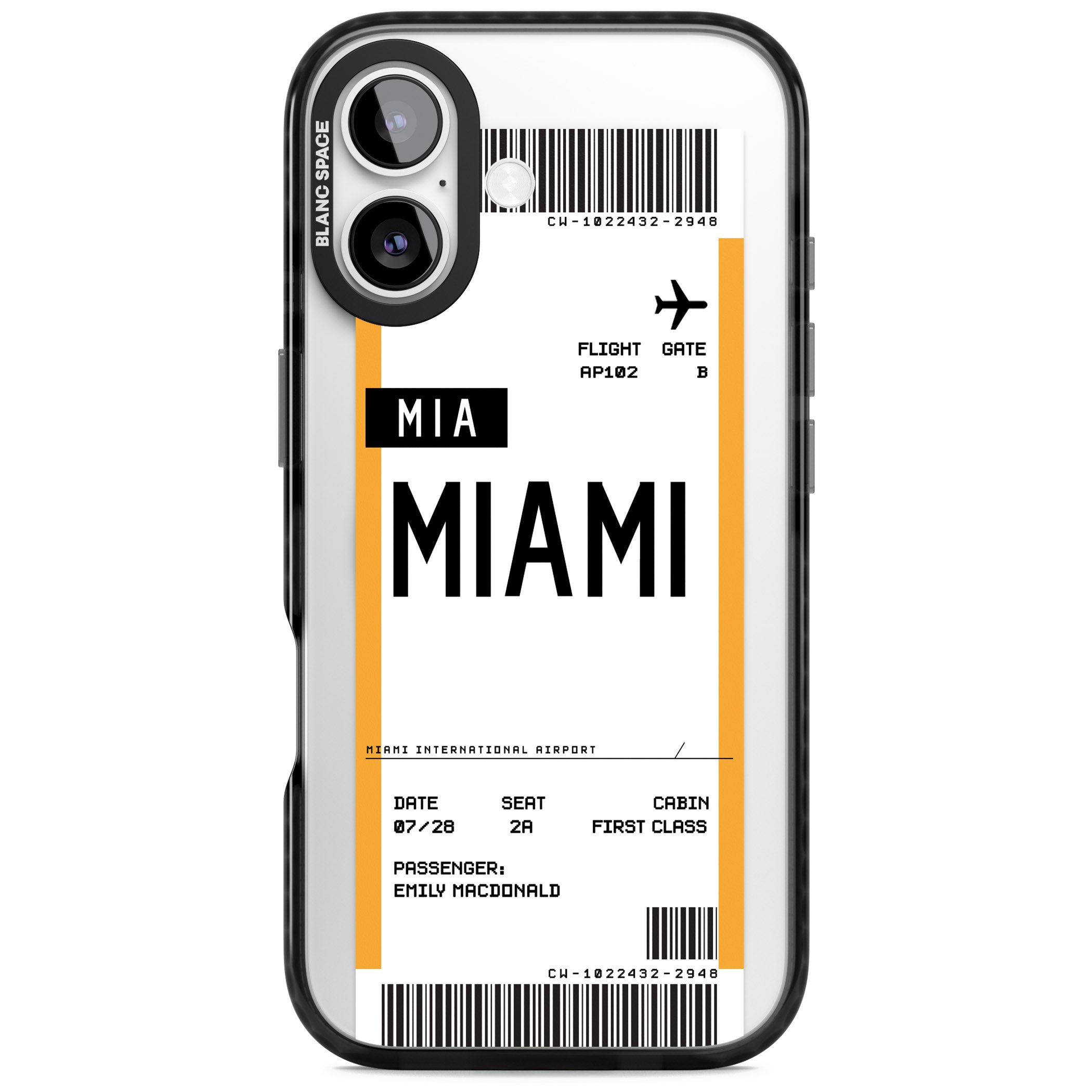 Personalised Miami Boarding Pass iPhone 17 Impact Pro Black Phone Case