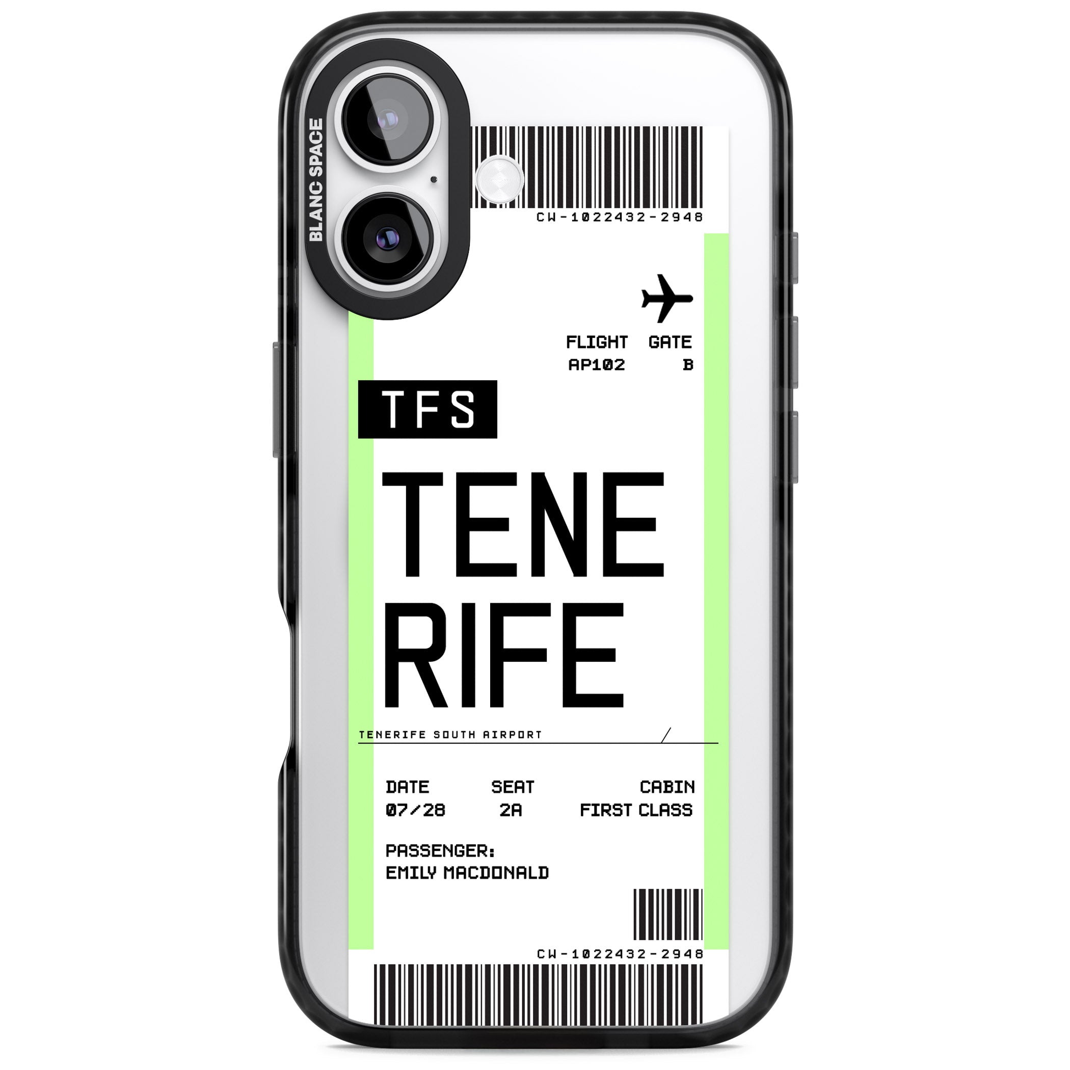 Personalised Tenerife Boarding Pass iPhone 17 Impact Pro Black Phone Case