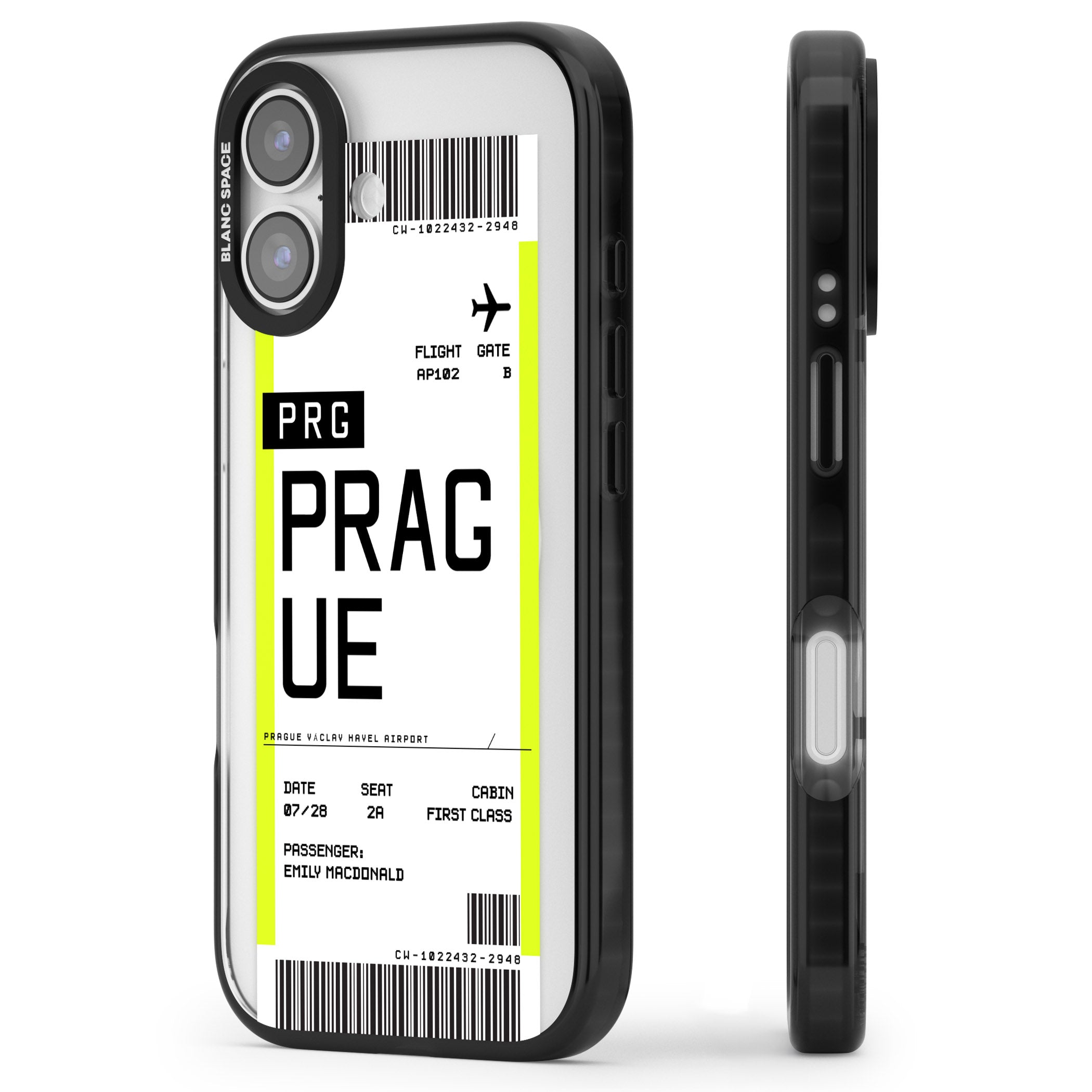 Personalised Prague Boarding Pass iPhone 17 Impact Pro Black Phone Case Side Profile