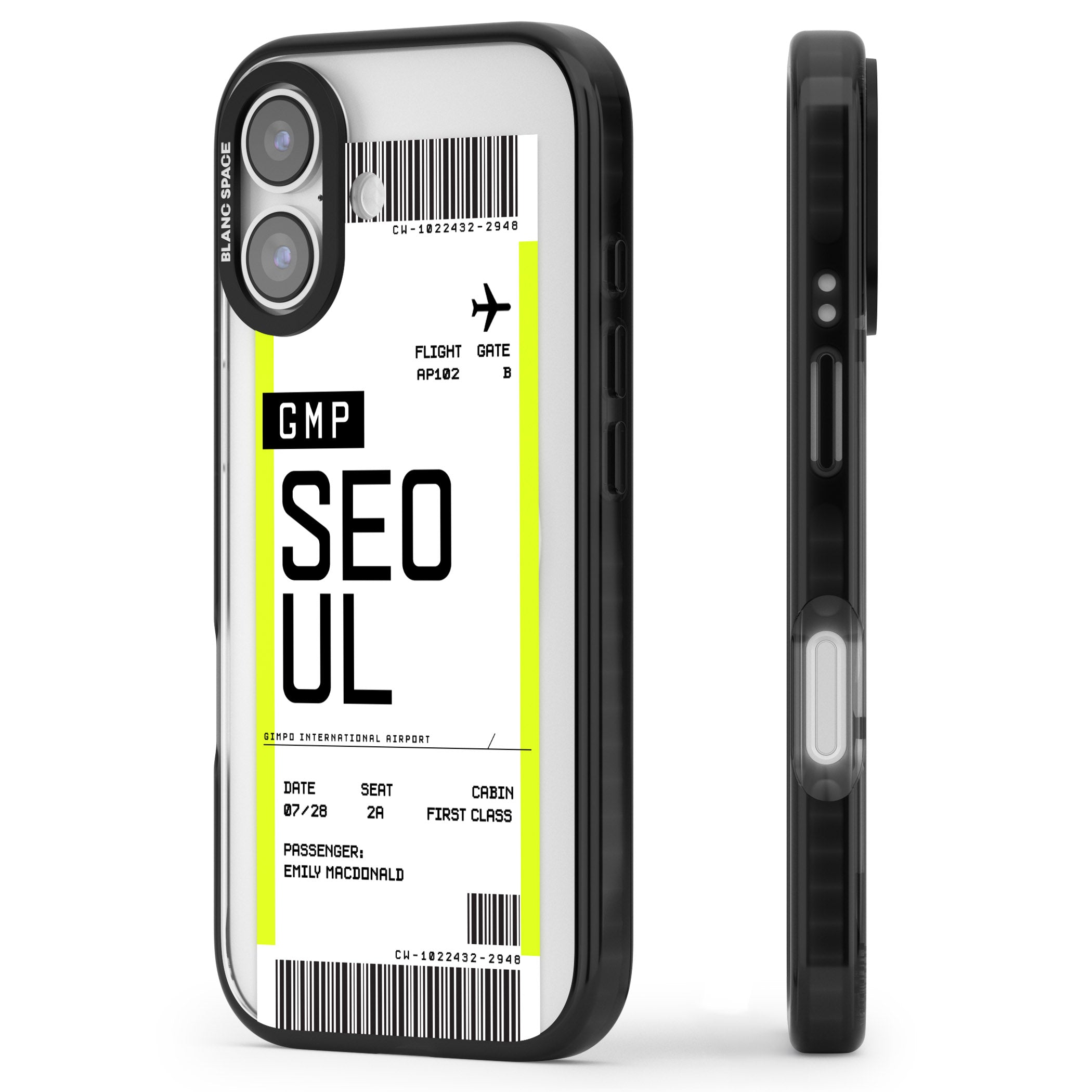 Personalised Seoul Boarding Pass iPhone 17 Impact Pro Black Phone Case Side Profile
