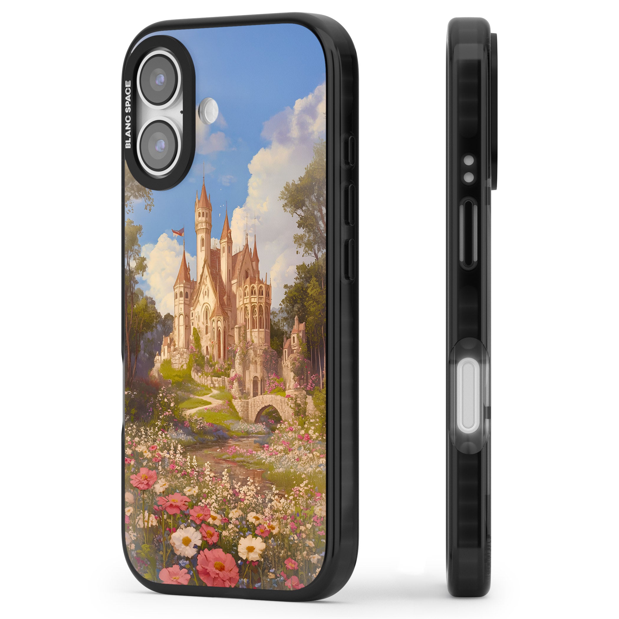 Castle Flower Fields iPhone 17 Impact Pro Black Phone Case Side Profile